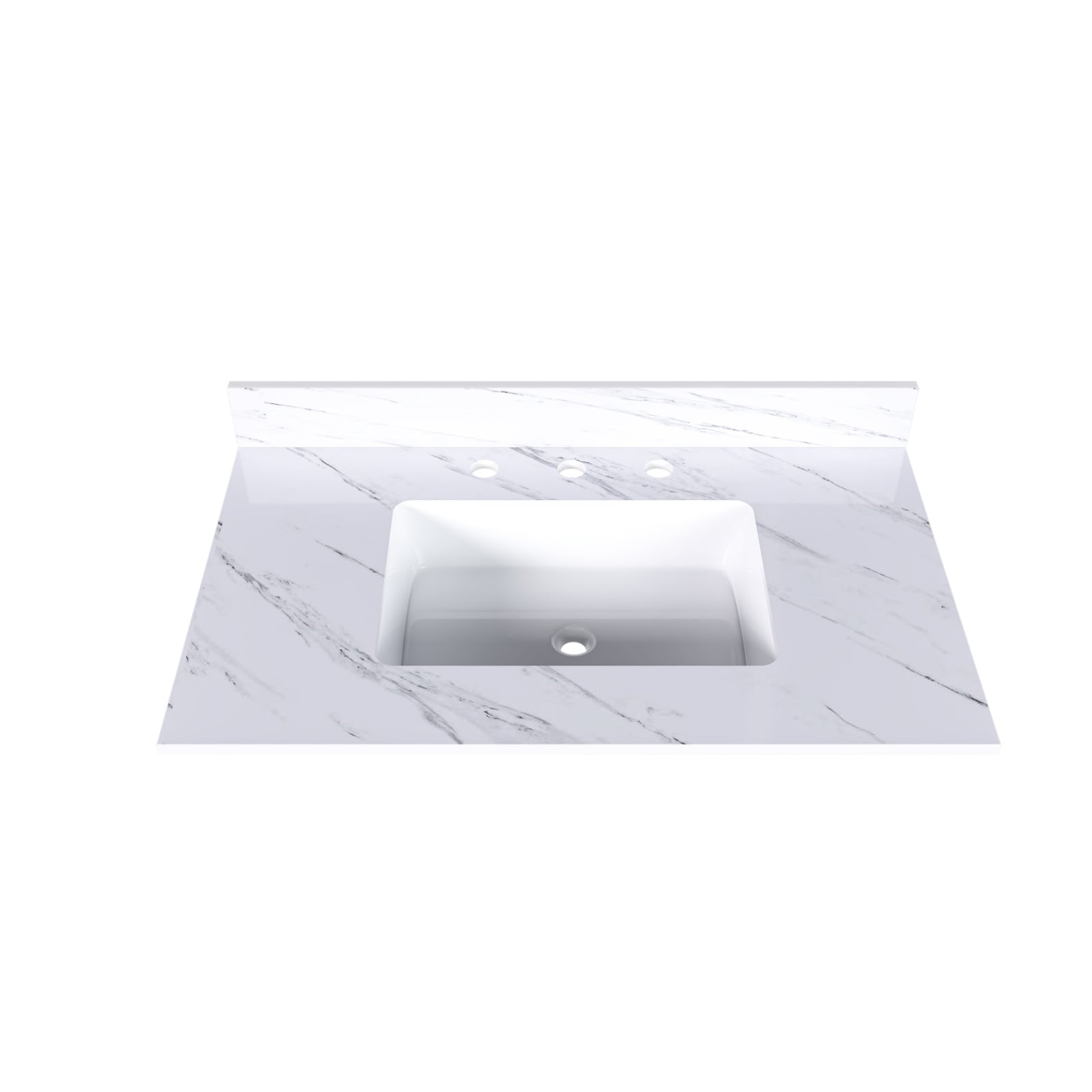 Wudkey 37 Inch White Stone Vanity Top with Undermount Rectangular Sink 3 Pre-Drilled Faucet Holes and 4 in. Backsplash Bianco Venato Bathroom Countertop