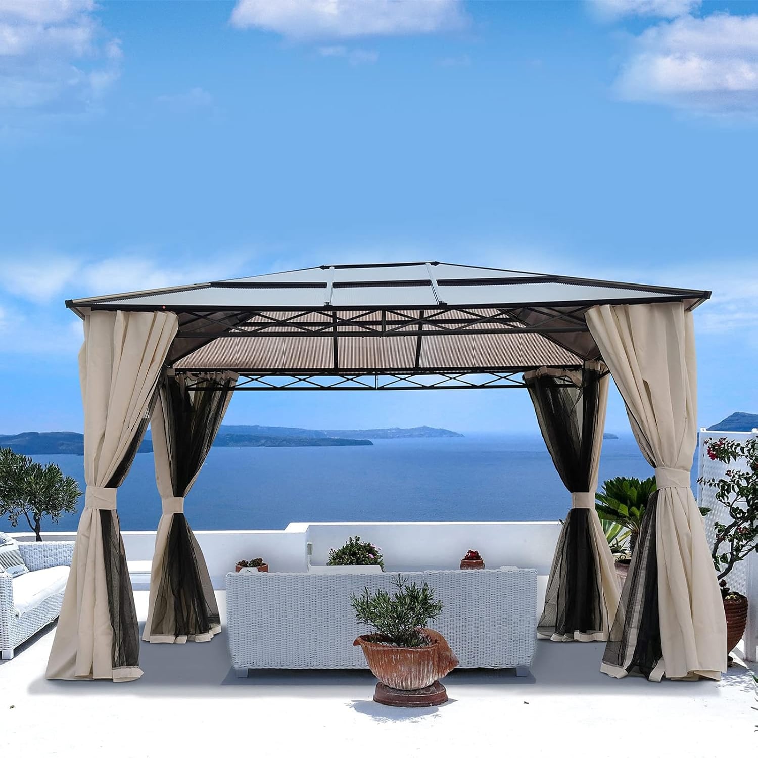 Mondawe MA-TPWF139BG 12-ft x 10-ft Brown Gazebo with Hardtop Roof