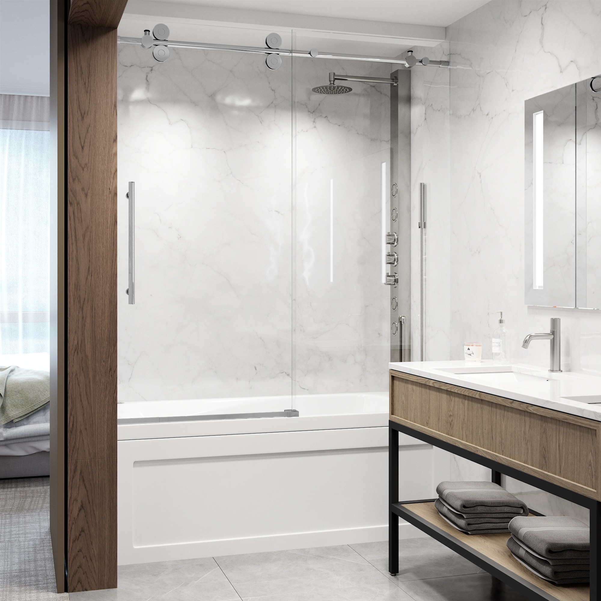 Elan Chrome 60" Frameless Sliding Tub Door with Laminated Glass
