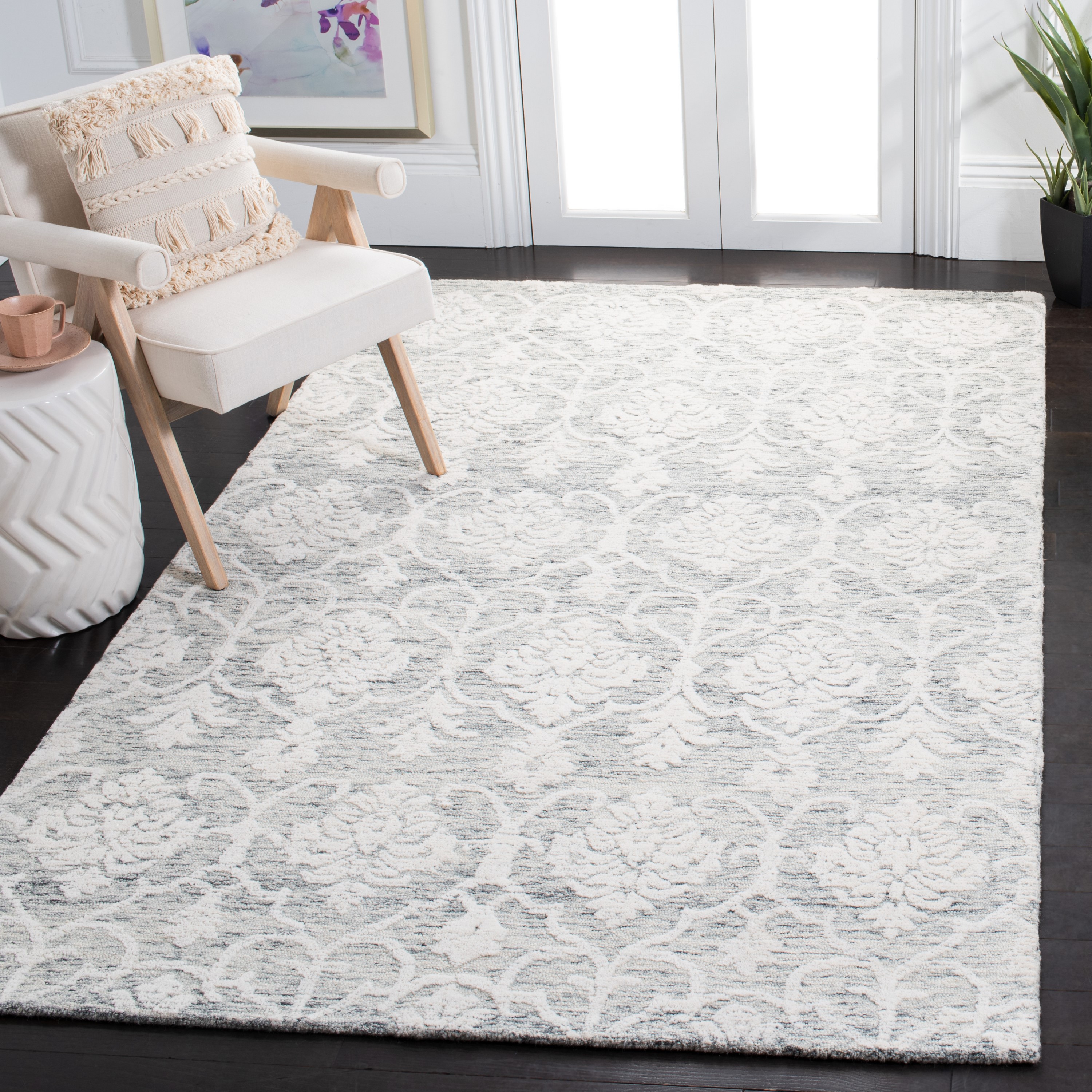 Safavieh MET996H-4 Metro Mizka 4 x 6 (ft) Tufted Wool Dark Gray/Ivory Rectangular Indoor Floral/Botanical Farmhouse/Cottage Area rug