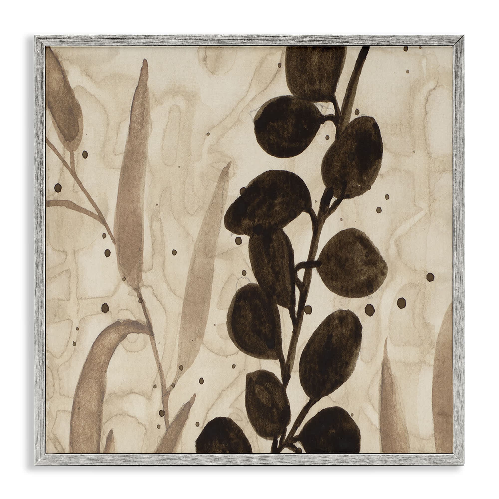 Stupell Industries BT-267-GFF-12X12 Asymmetrical Natural Leaves Gray Framed Giclee Art By Krinlox 12 x 12