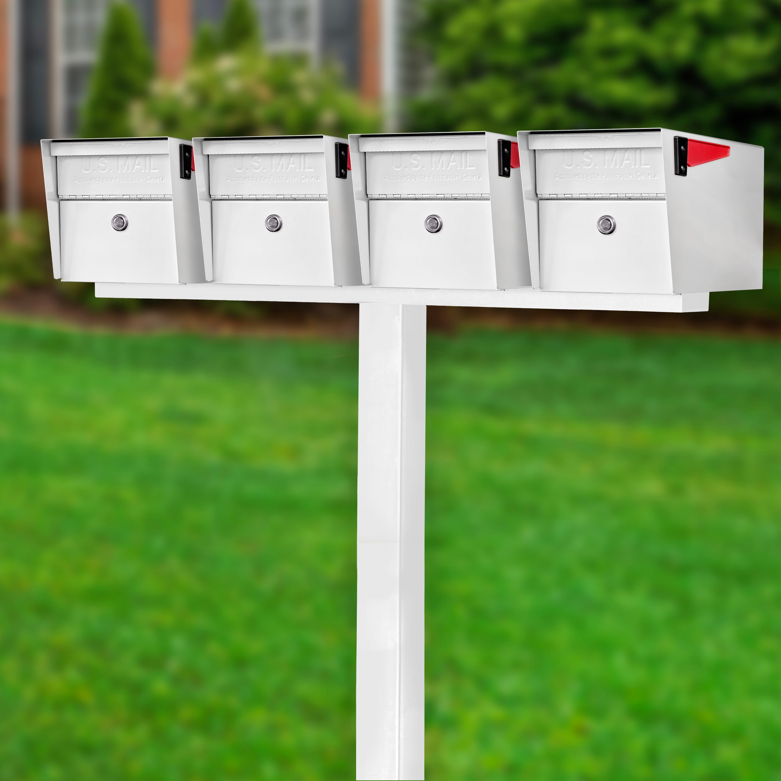 Mail Boss 7509-X4-AW-IG Mail Manager X4 In-Ground Combo Kit Locking Metal Extra Large Mailbox White with Post