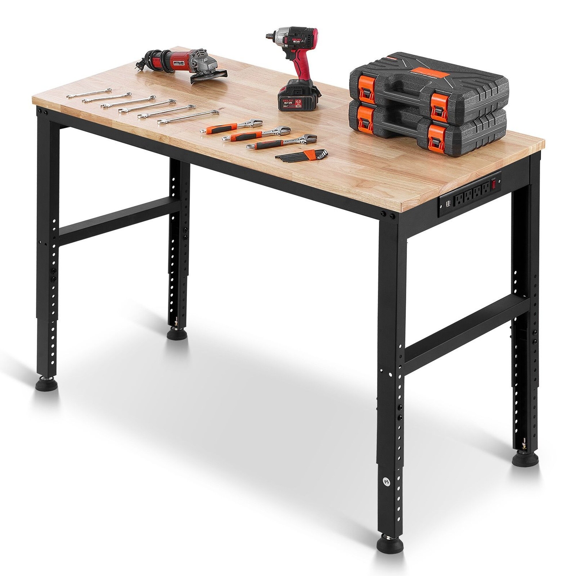 Angel Sar 2000 Lbs Adjustable Workbench 48 x 20 in with 28.5 38.3 in Height and Power Outlets for Office Garage Workshop