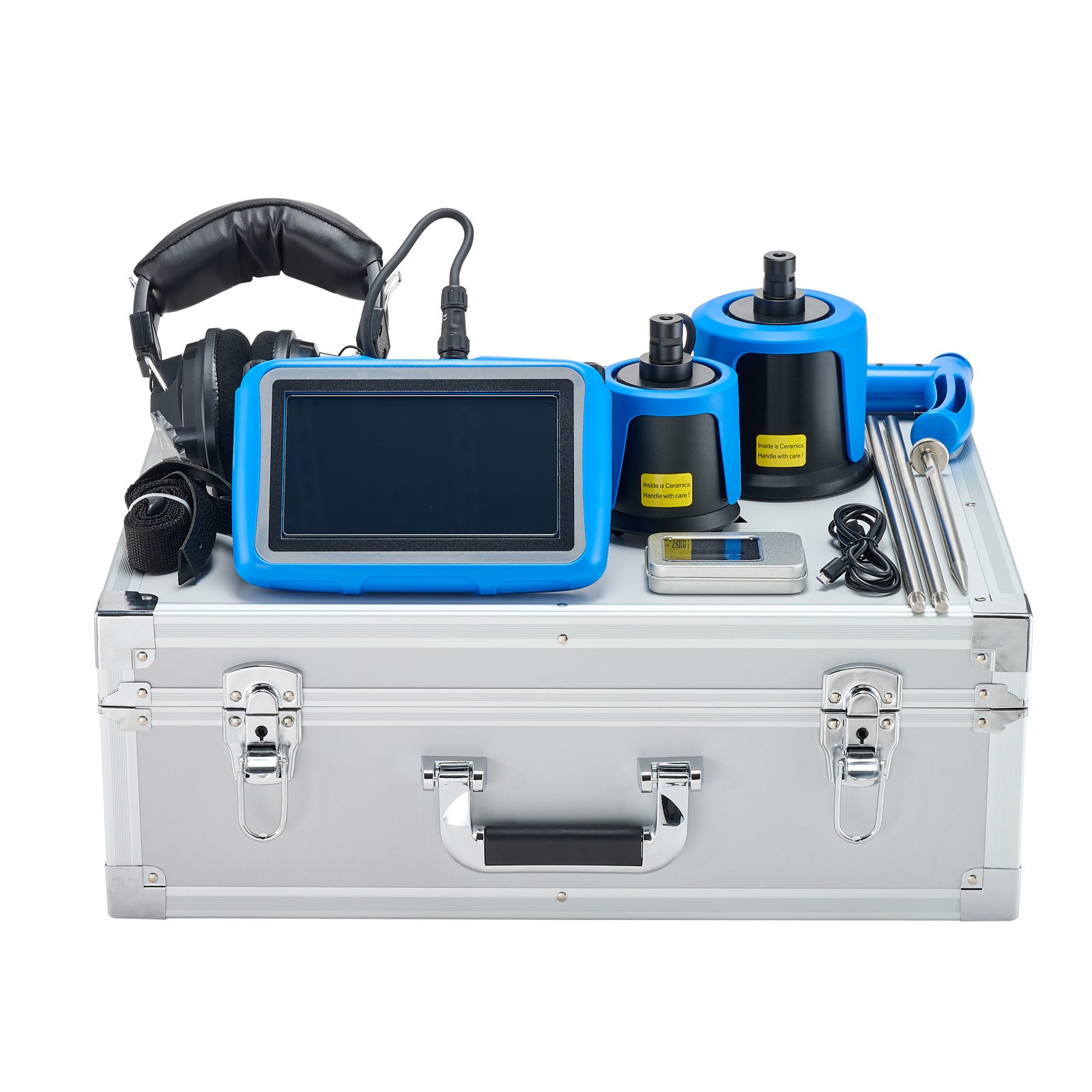 VEVOR Pipe Water Leak Detector for Outdoors  1Hz-10000Hz  7in Touchscreen Leakage Detection Locator for 16.4FT (5m) Underground Plumbing - with Medium and Large Sensor  3 Listening Rods  Headphone and Case