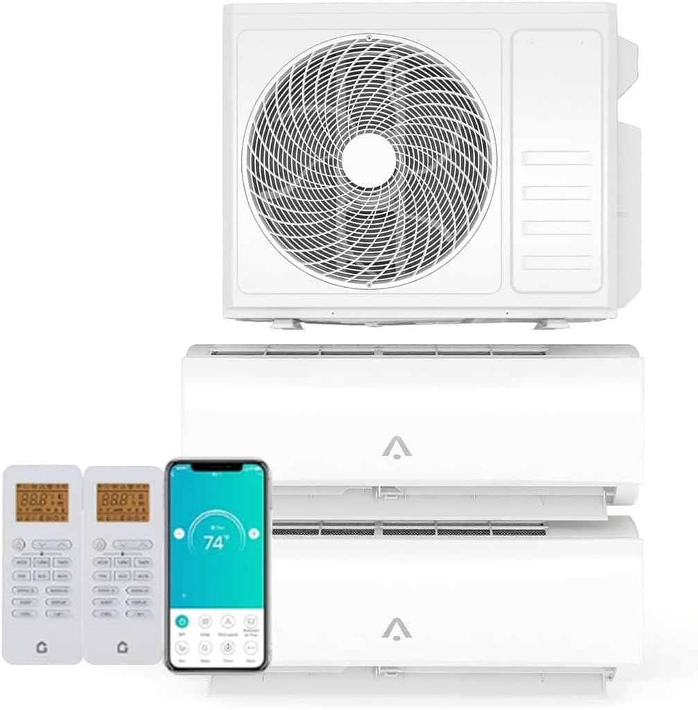 Garvee  24000 BTU Dual Zone Mini Split Air Conditioner 20 SEER2 208-230V 12000+12000 BTU WiFi Enabled Multi Zone Ductless AC Heating System Cools and Heats Up to 750 Sq Ft White
