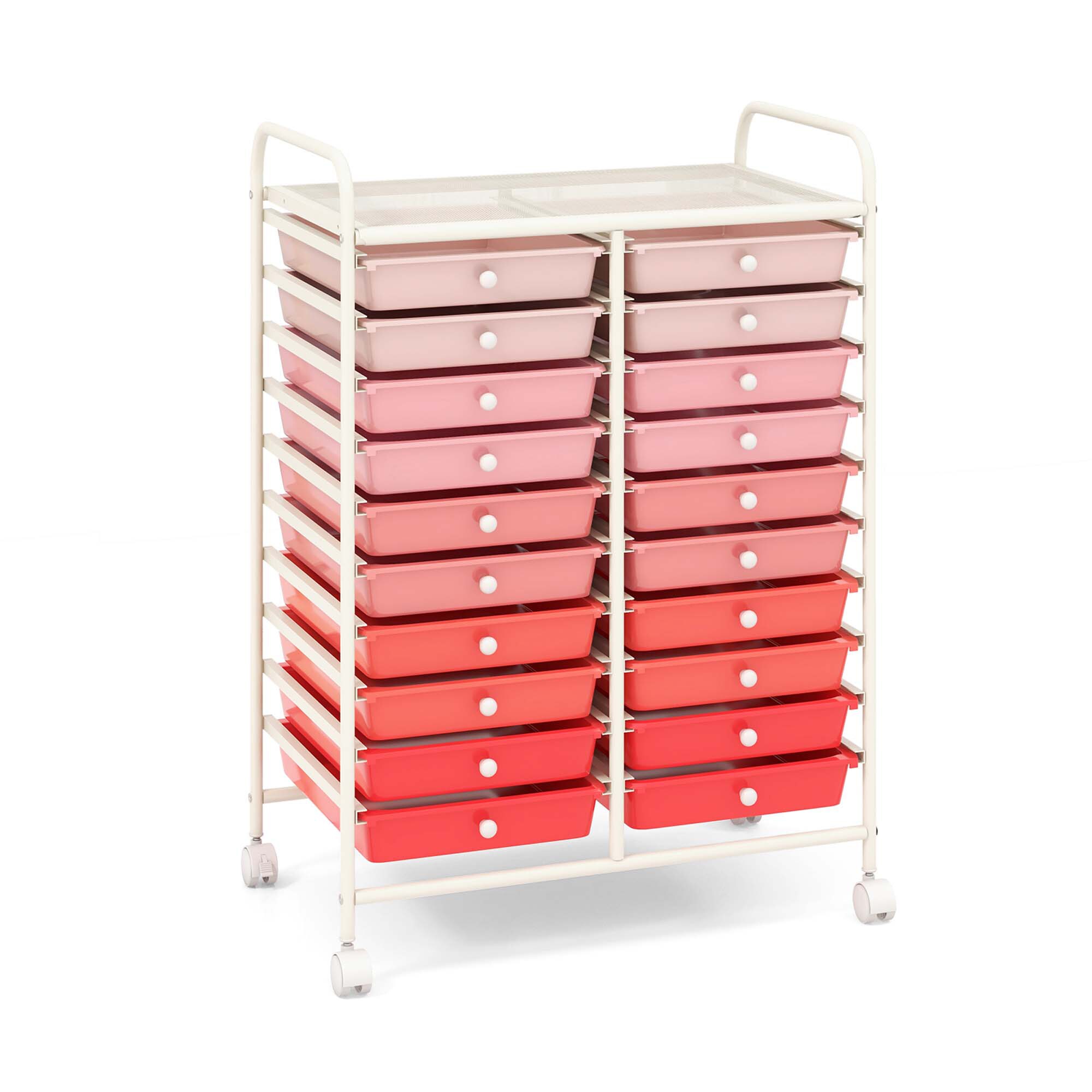 Costway Red Metal Base with Plastic Top Rolling Kitchen Cart (14.5-in x 25-in x 34.5-in)