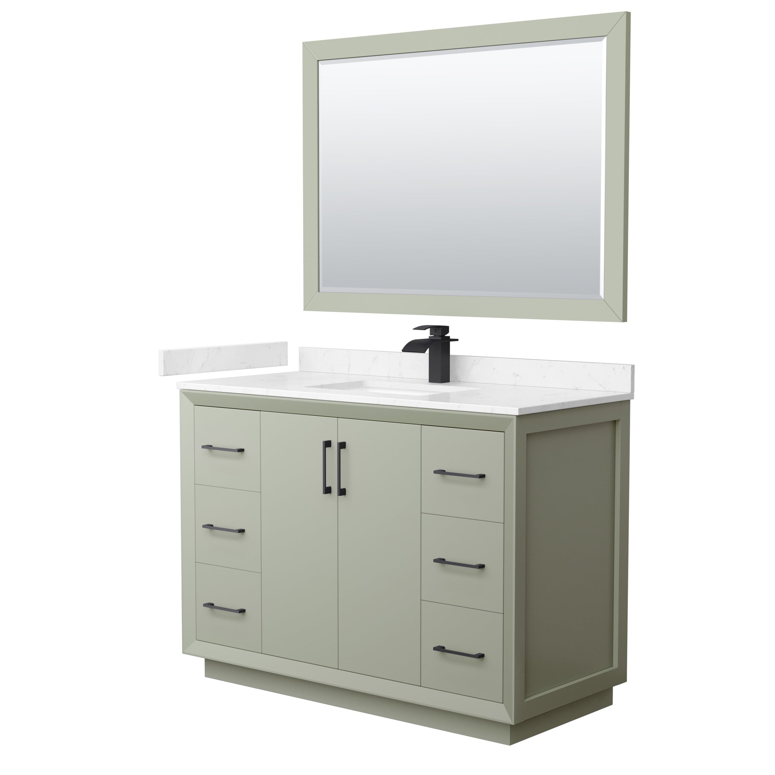 Wyndham Collection WCF414148SLBC2UNSM46 Strada 48-in Light Green with Matte Black Trim Undermount Single sink Bathroom Vanity with Carrara cultured marble Cultured marble Top (Mirror Included)