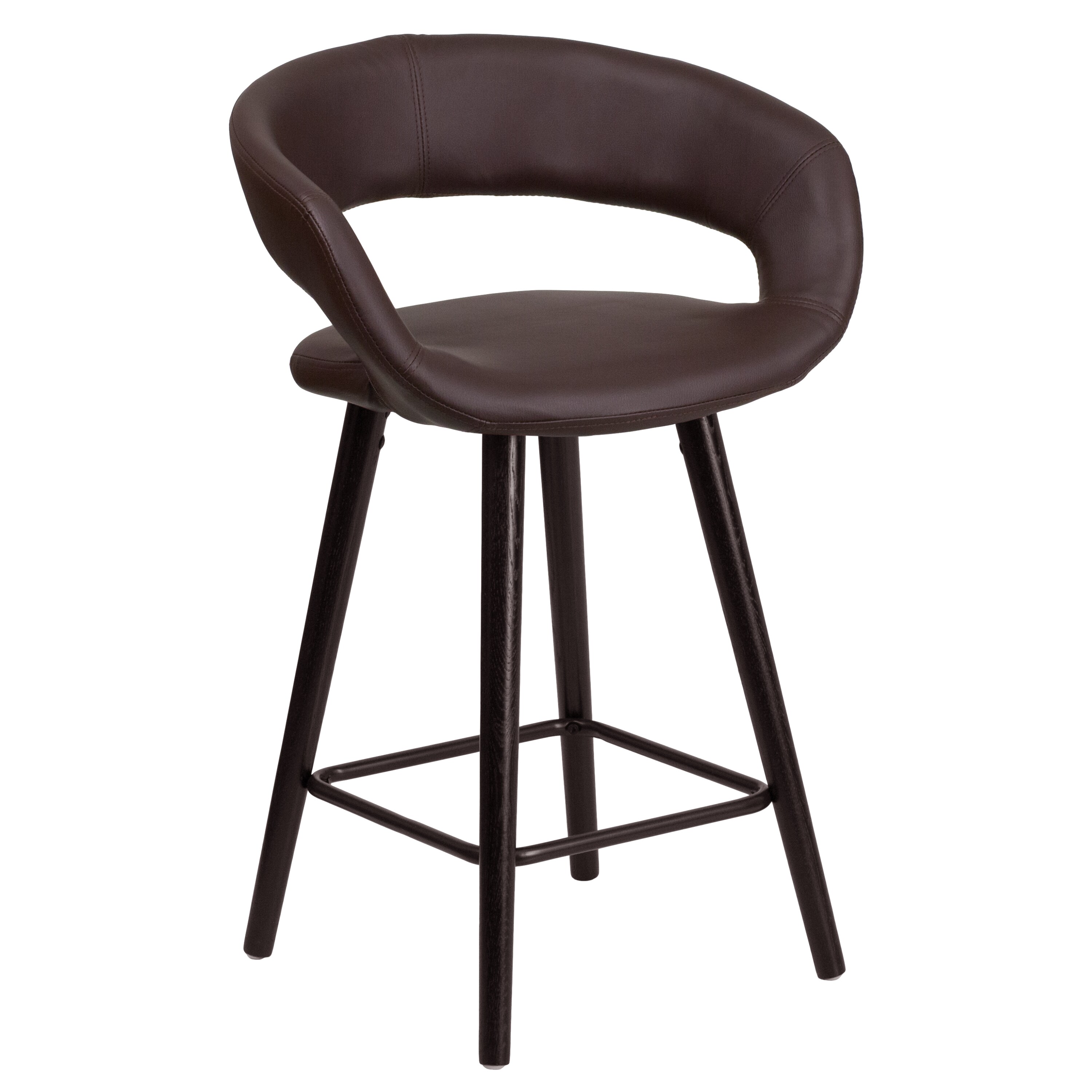 Flash Furniture 889142045267 Brynn Series Brown 23.75-Inches H Short Round seat Upholstered Wood Bar Stool with Arms and Back