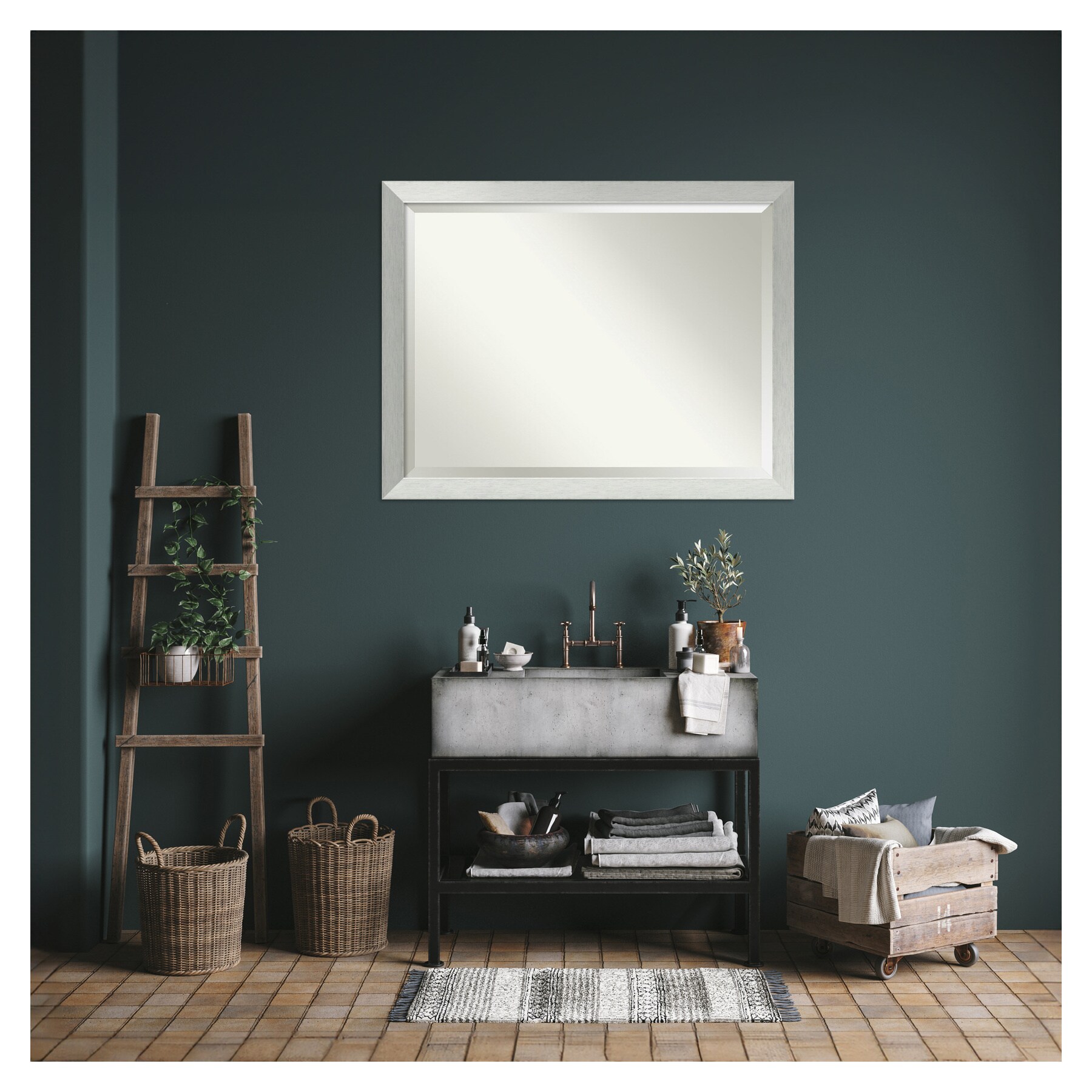 Brushed Sterling Silver 44" x 34" Wood Bathroom Vanity Mirror