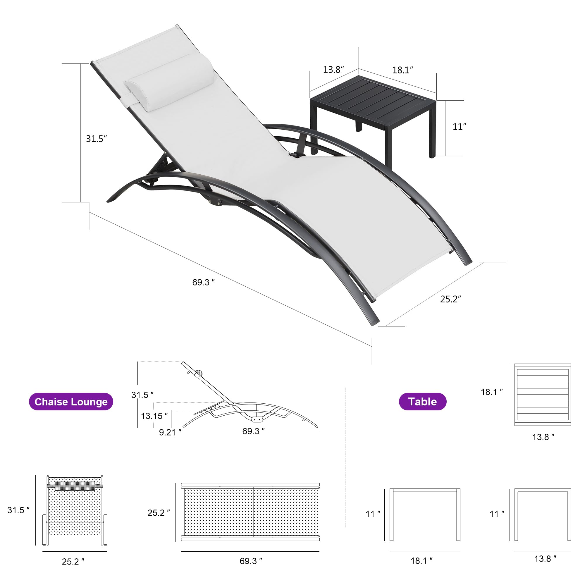 PURPLE LEAF LSMCLS01-XXL-WH-4PC Patio-Chairs - View #8
