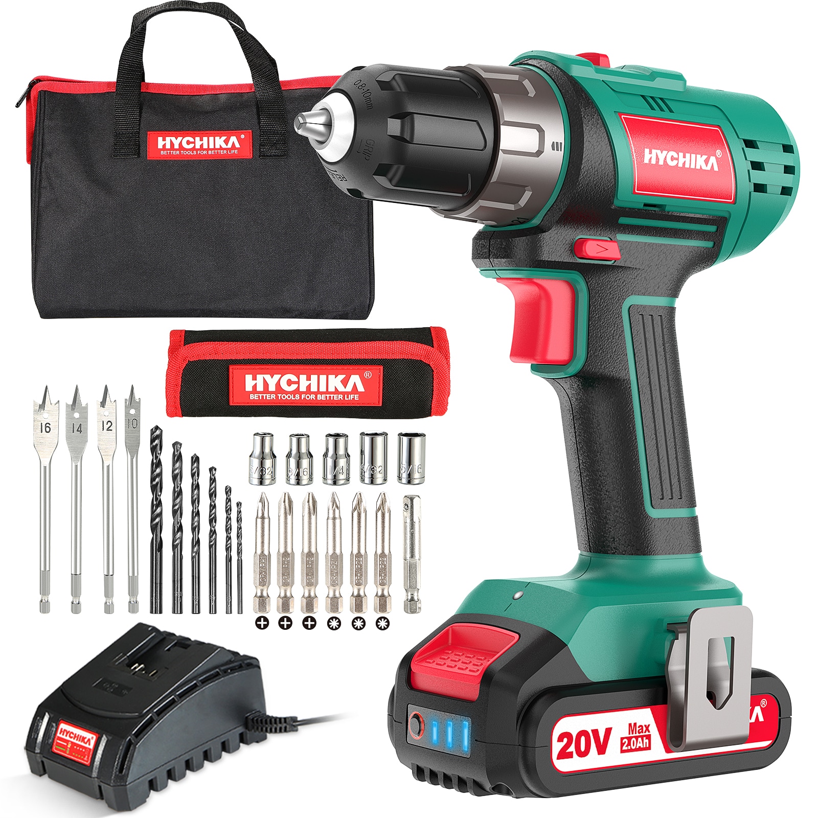HYCHIKA 20-volt Max 3/8-in Right Angle Cordless Drill (1-Battery Included,  Charger Included and Soft Bag included) in the Drills department at