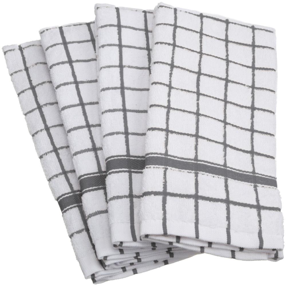 White Classic 100% Cotton Checkered Design Kitchen Towel Set of 8 - 16x26  Grey