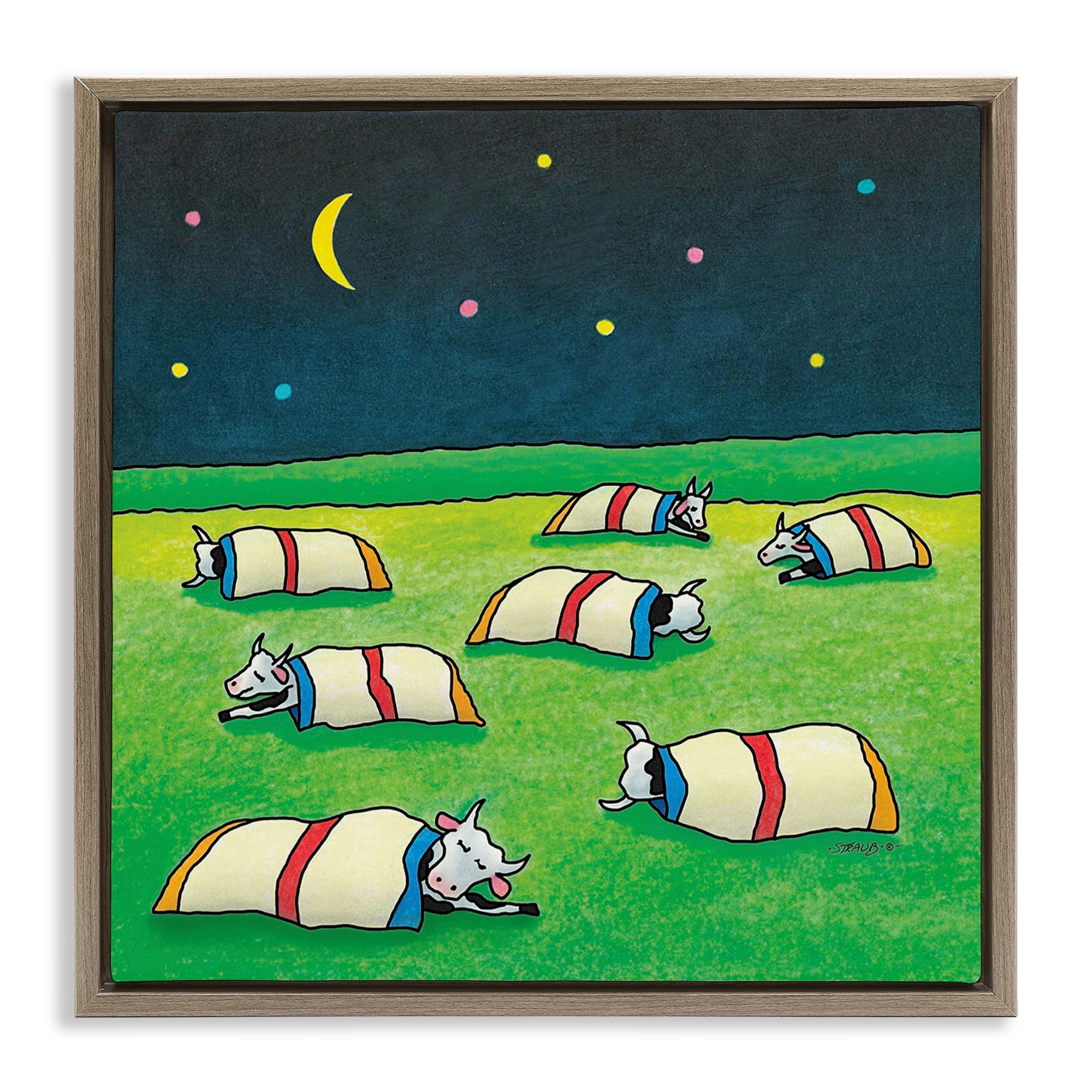 Stupell Industries BT-023-FFE-24X24 Pasture Cows Bedtime Floating Frame design by Roger Straub