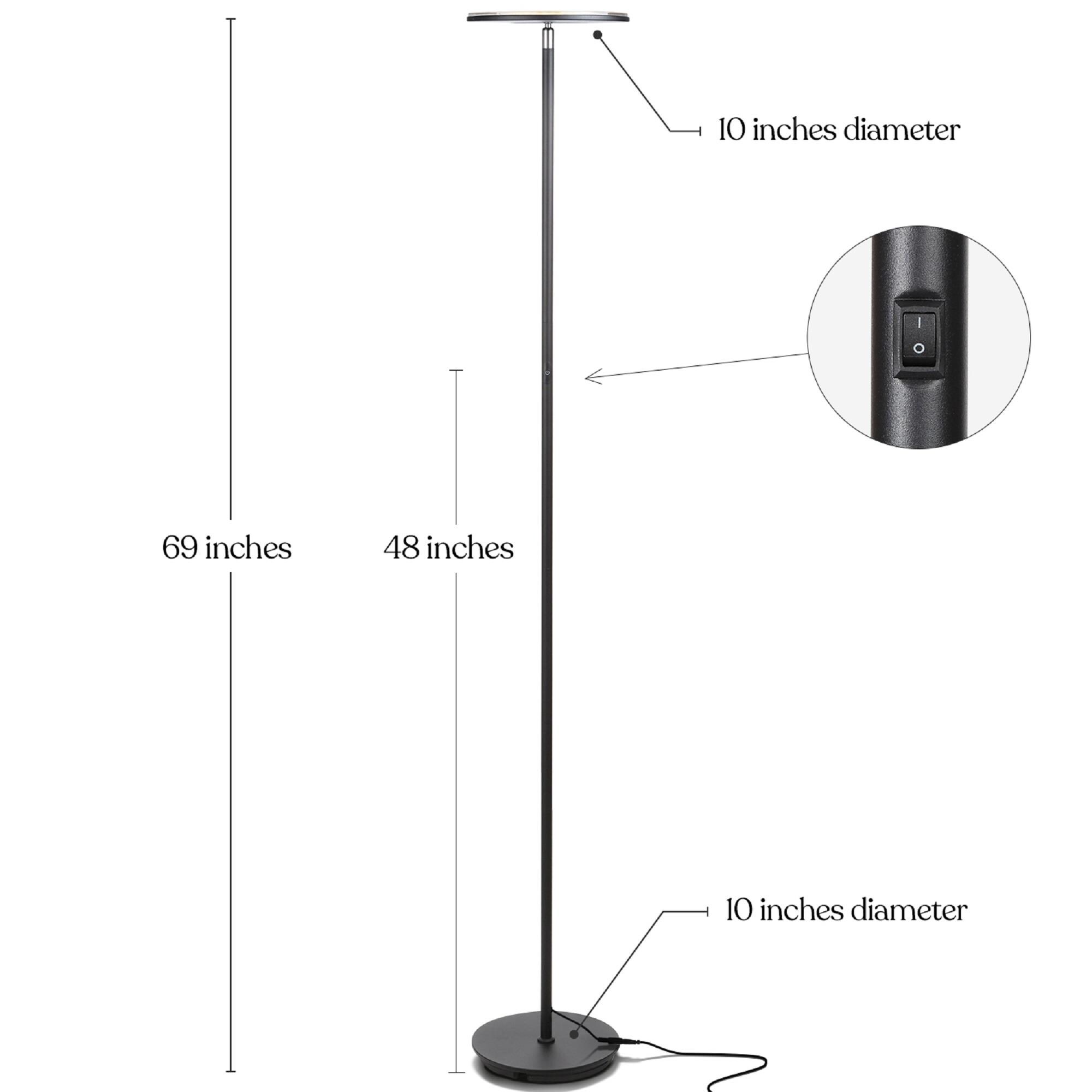 White Adjustable 69" LED Torchiere Floor Lamp with 3-Way Switch