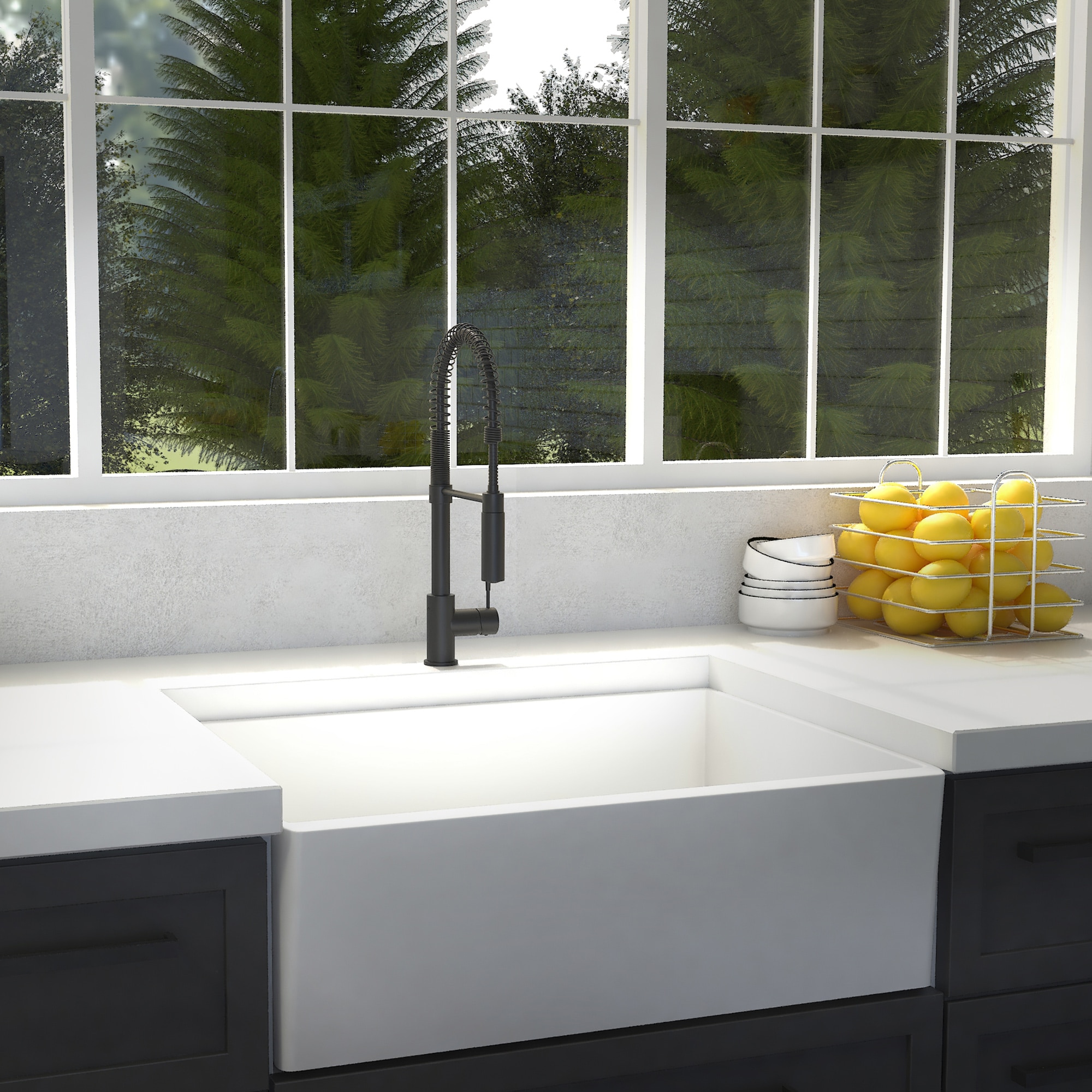 Matte Black Brass Kitchen Faucet with Pull-out Spray