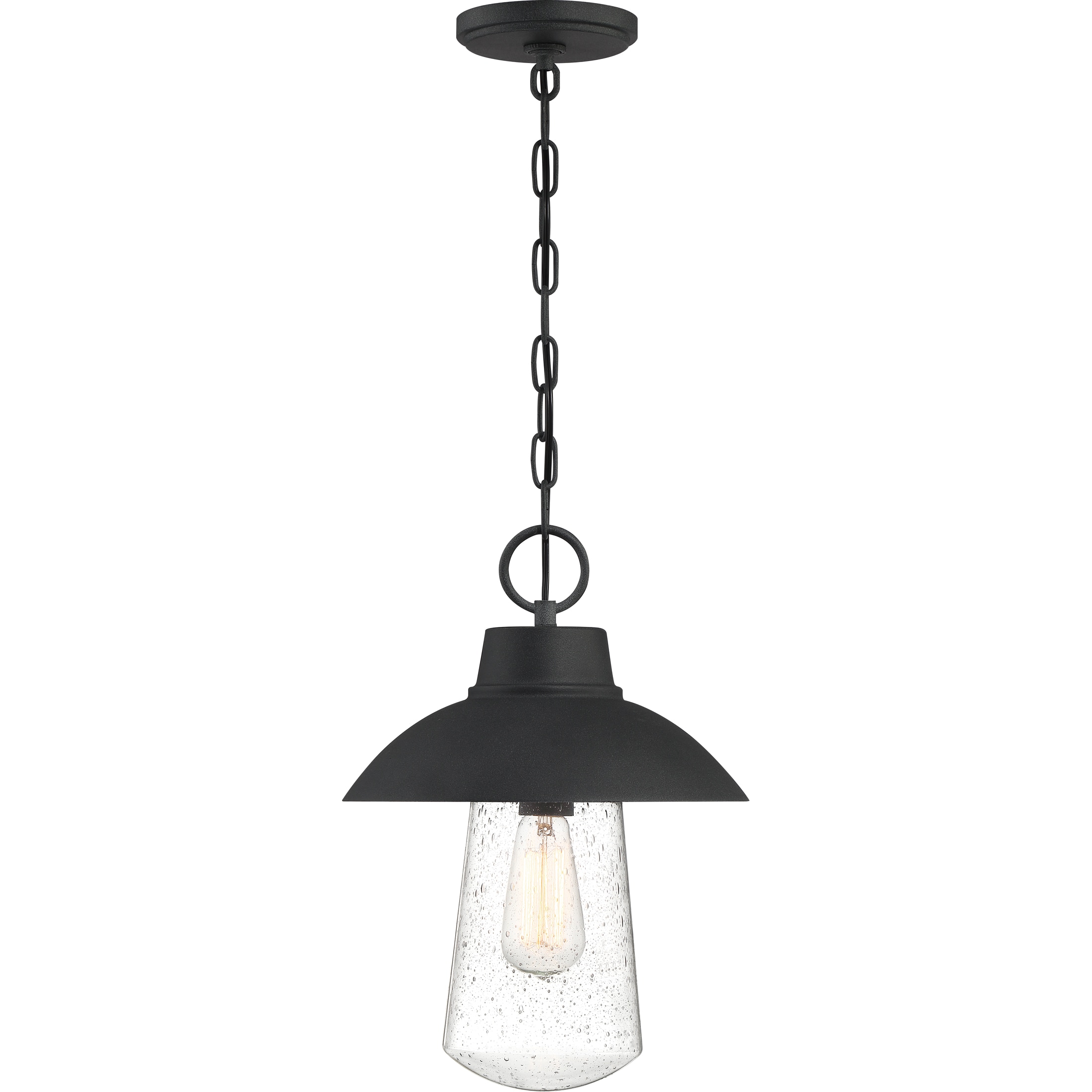 Quoizel East Bay Mottled Black Transitional Seeded Glass Lantern Outdoor Pendant Light At