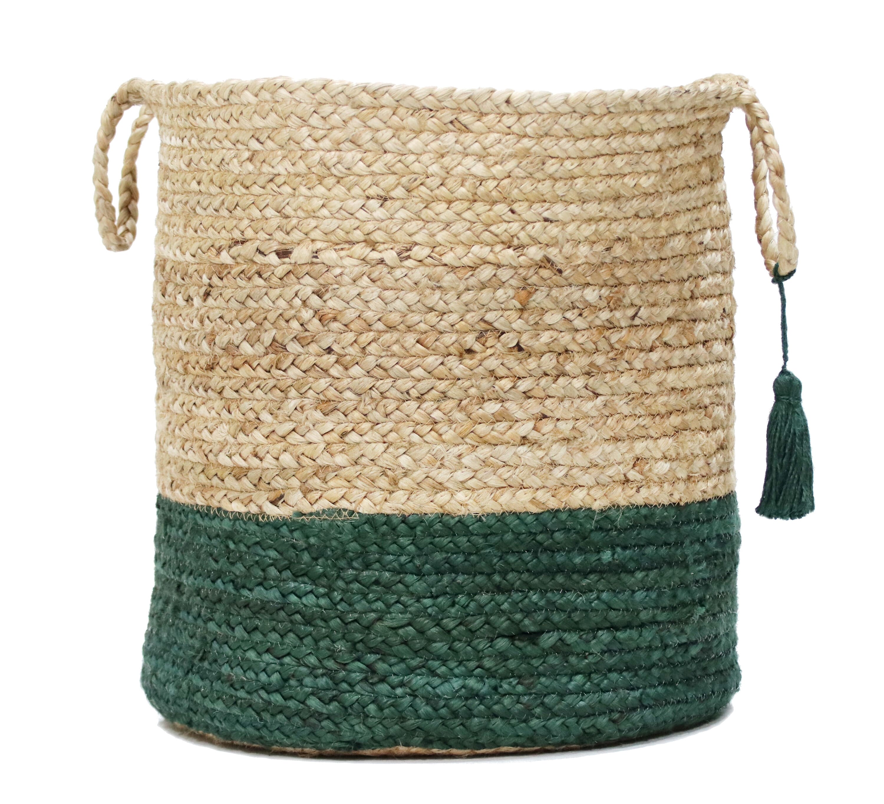 LR Home 4589A0084934J8 ( 19-in W x 19-in H x 19-in D ) Tan/Hunter Green Jute Basket