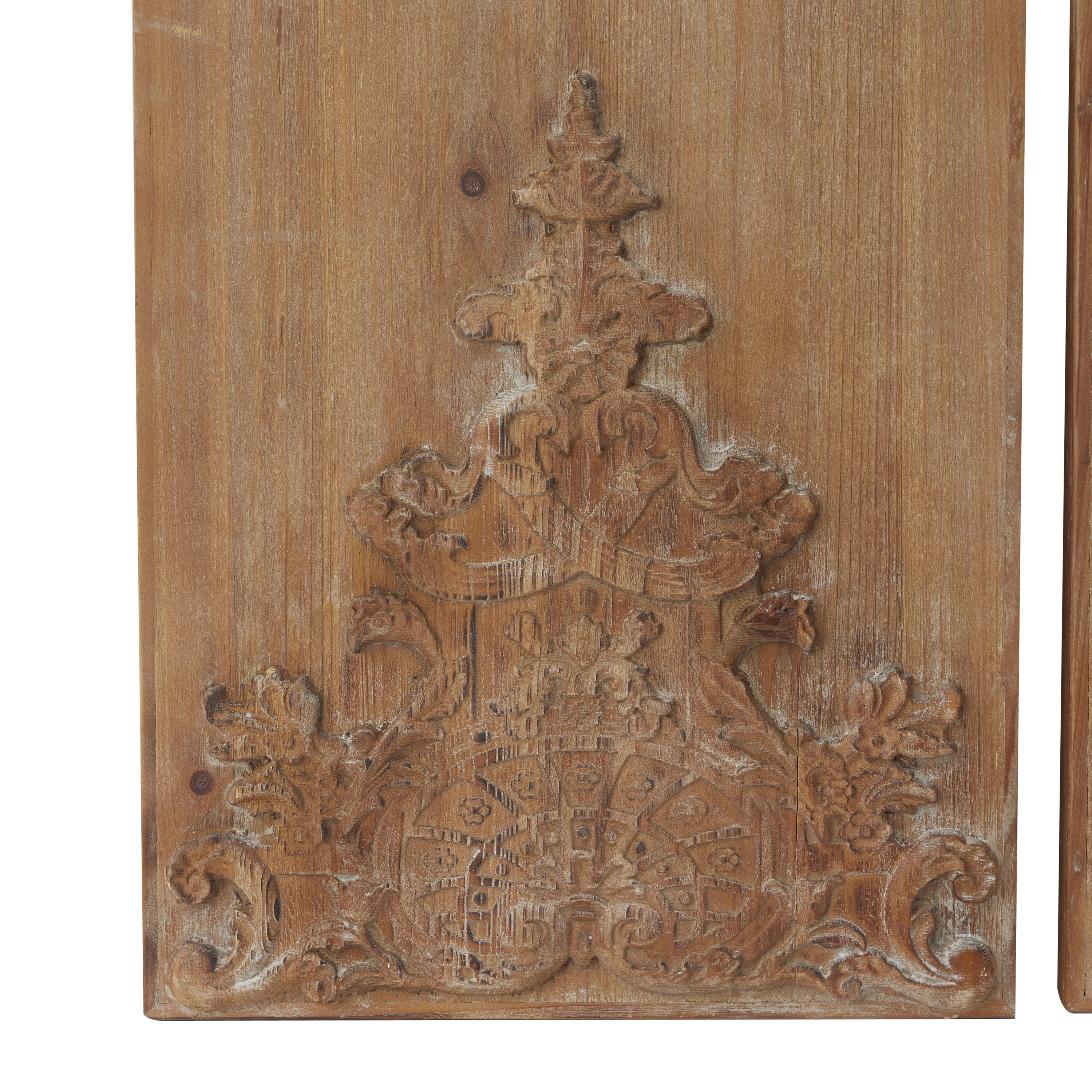 Brown Wood Carved Floral Antefix Wall Decor Set of 3