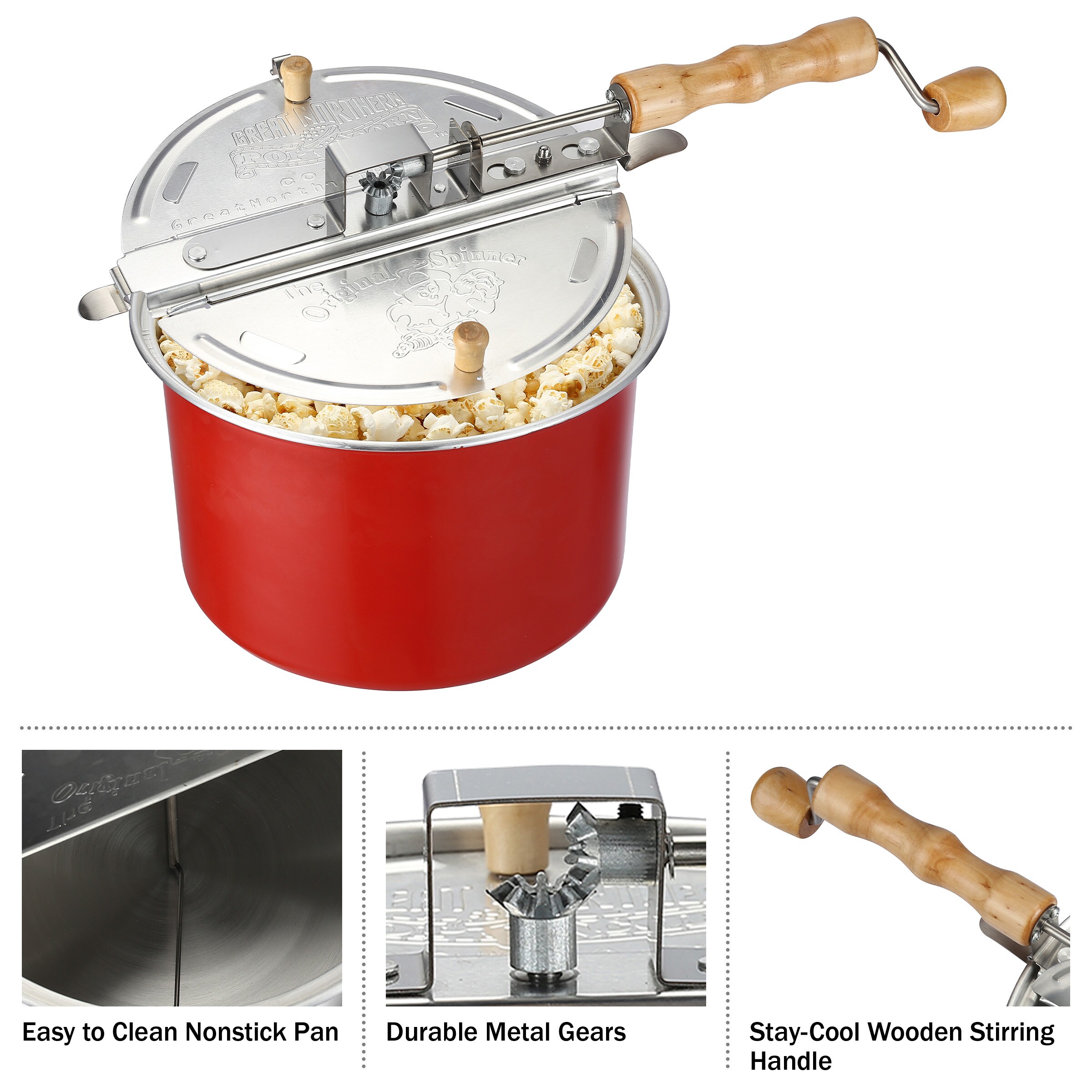 Original Whirley-Pop Popcorn Popper Kit - Metal Gear - Red - 1 Real Theater  A