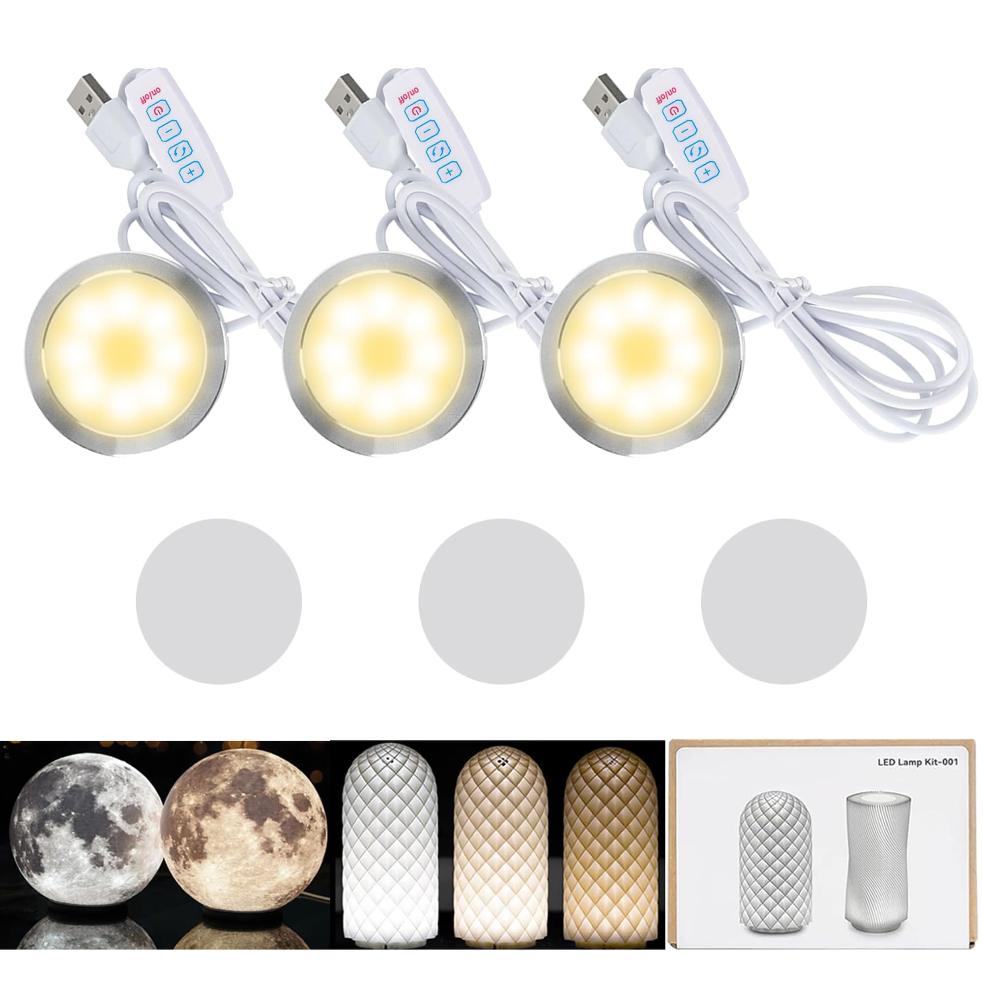 Anqtovp  LED Lamp Kit 3 Colors for Bambu Lab Makerworld 3D Printed DIY Hardware Model 5V USB Powered 3000K Warm Light 3 Piece Easy Assembly