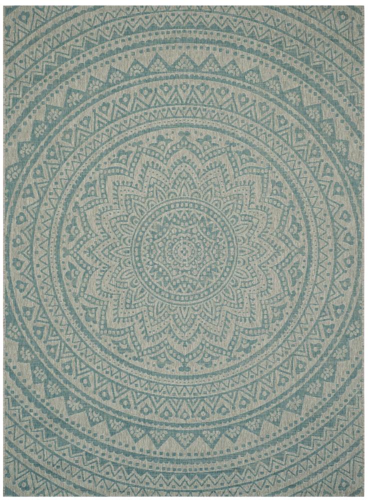 Safavieh CY8734-37112-8 Courtyard Bora 8 x 11 (ft) Loomed Polypropylene Light Gray/Aqua Rectangular Indoor/Outdoor Trellis Coastal Area rug