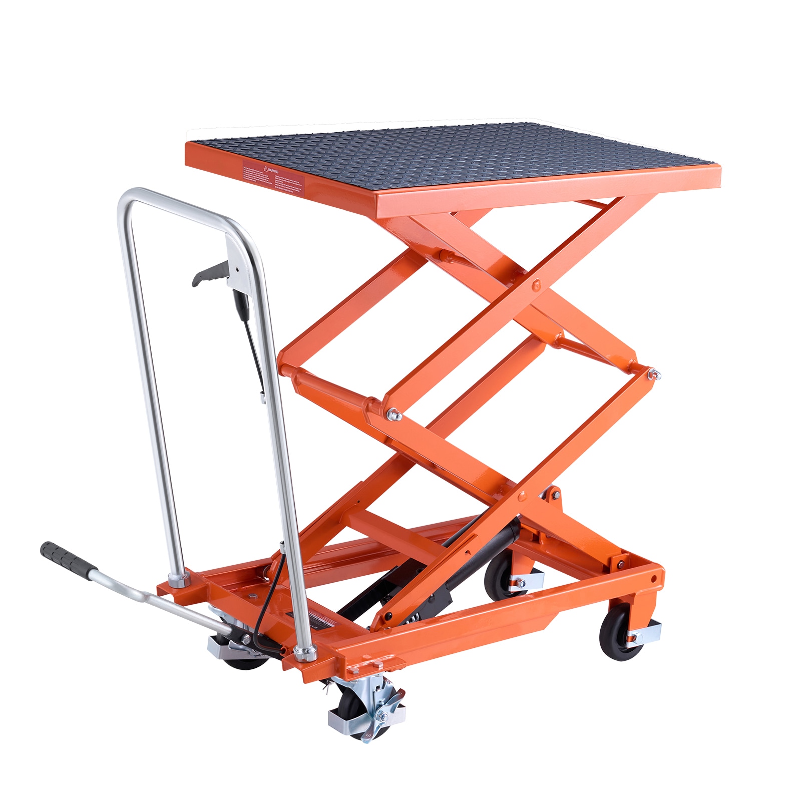 VEVOR Hydraulic Lift Table  500 lbs Capacity  47.2in Lifting Height  Double Scissor Lift Table Cart with 4 Wheels and Non-slip Pad  Manual Hydraulic Lifting Cart for Material Handling and Transportation