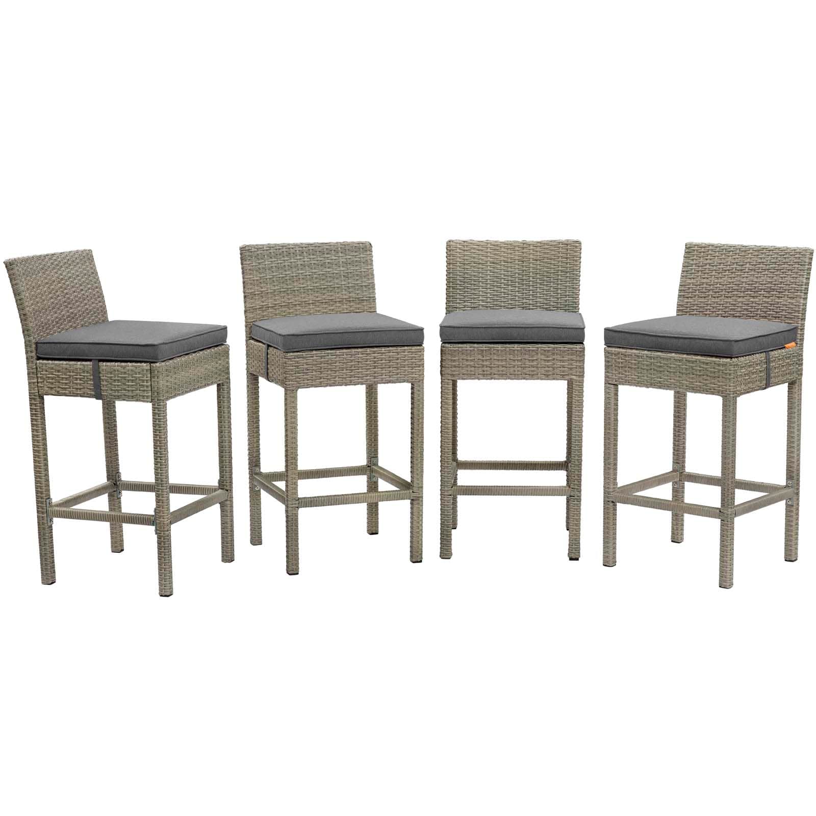  Conduit Outdoor Wicker Rattan Bar Stool Set of 4 in Light Gray Charcoal