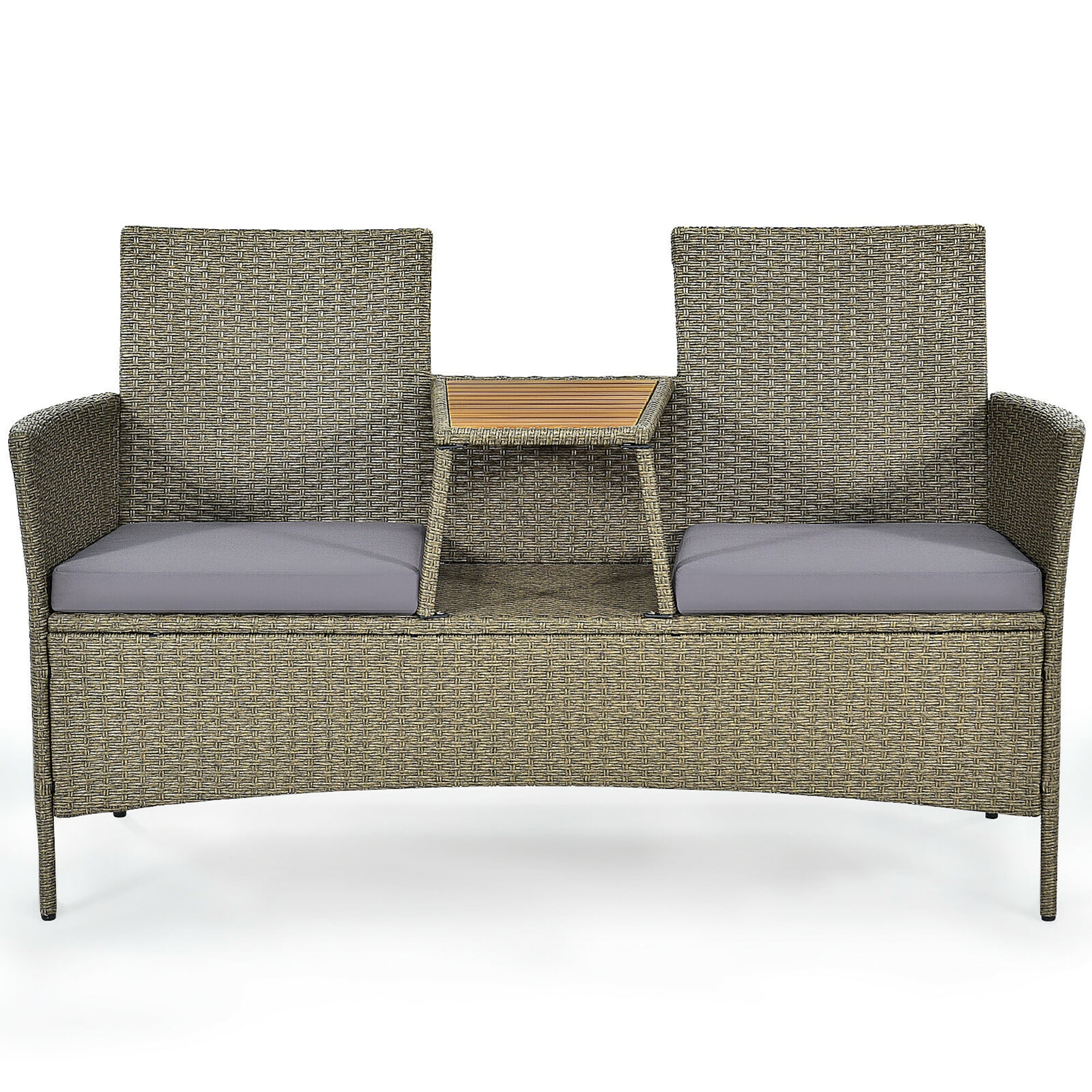 BABOOM BOM-6508-CO Patio Rattan Set With Table Rattan Outdoor Sectional with Gray Cushions and Steel Frame