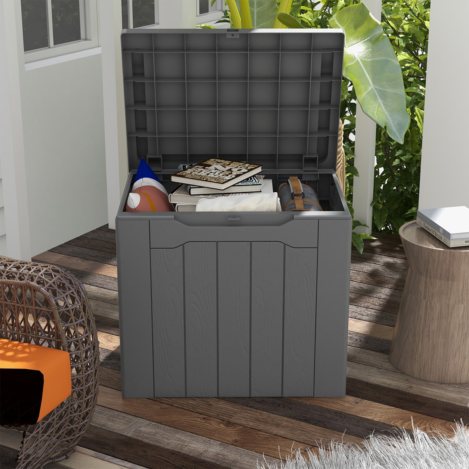 Ainfox 124 Gallon Outdoor Patio Resin Deck Storage Box,Black