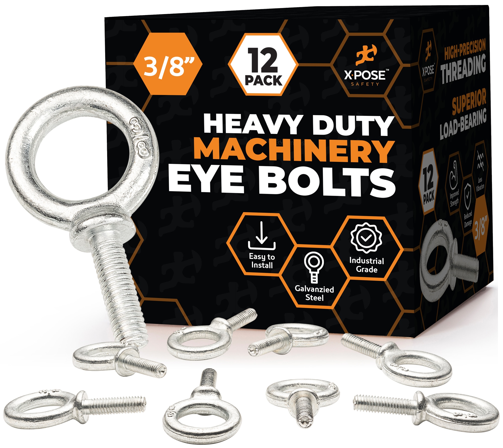 XPOSE SAFETY MEB38-114-12-X-S Eye Bolt 12 -Pack 1-1/8-in Galvanized Chain bolt