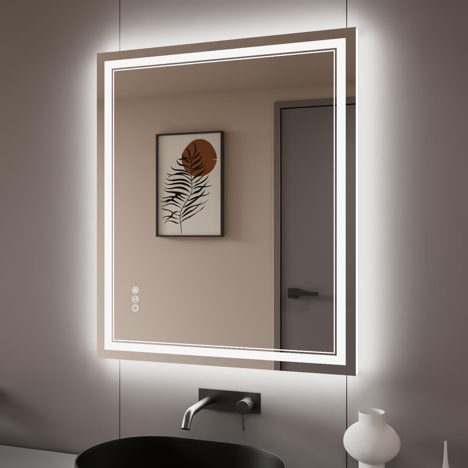 Phyfalip  30x36 Inch LED Bathroom Mirror Backlit and Front Lighted Anti Fog Dimmable Memory Shatterproof Tempered Glass Vanity Mirror for Wall
