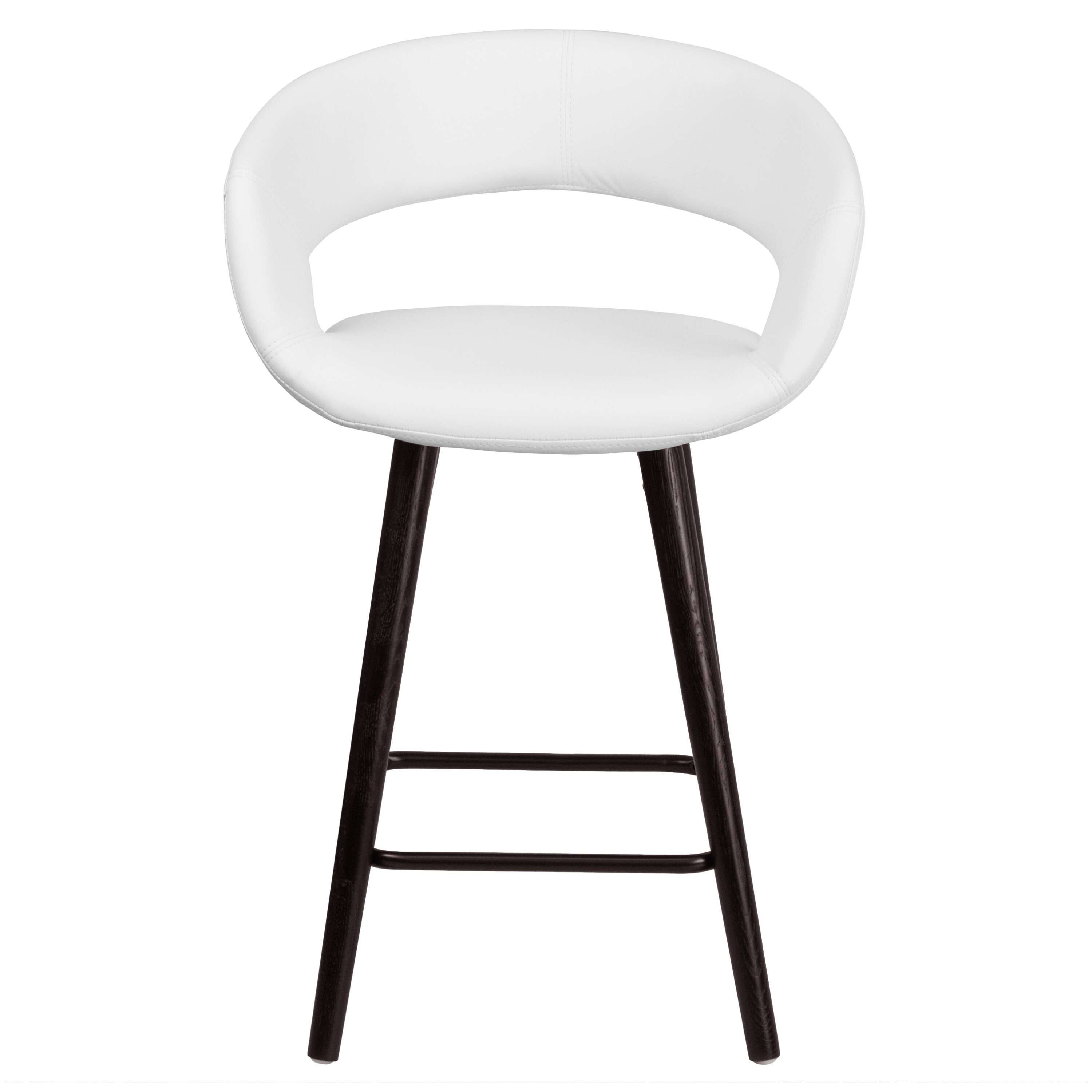 Cappuccino Wood Frame 24'' High Counter Stool in White Vinyl