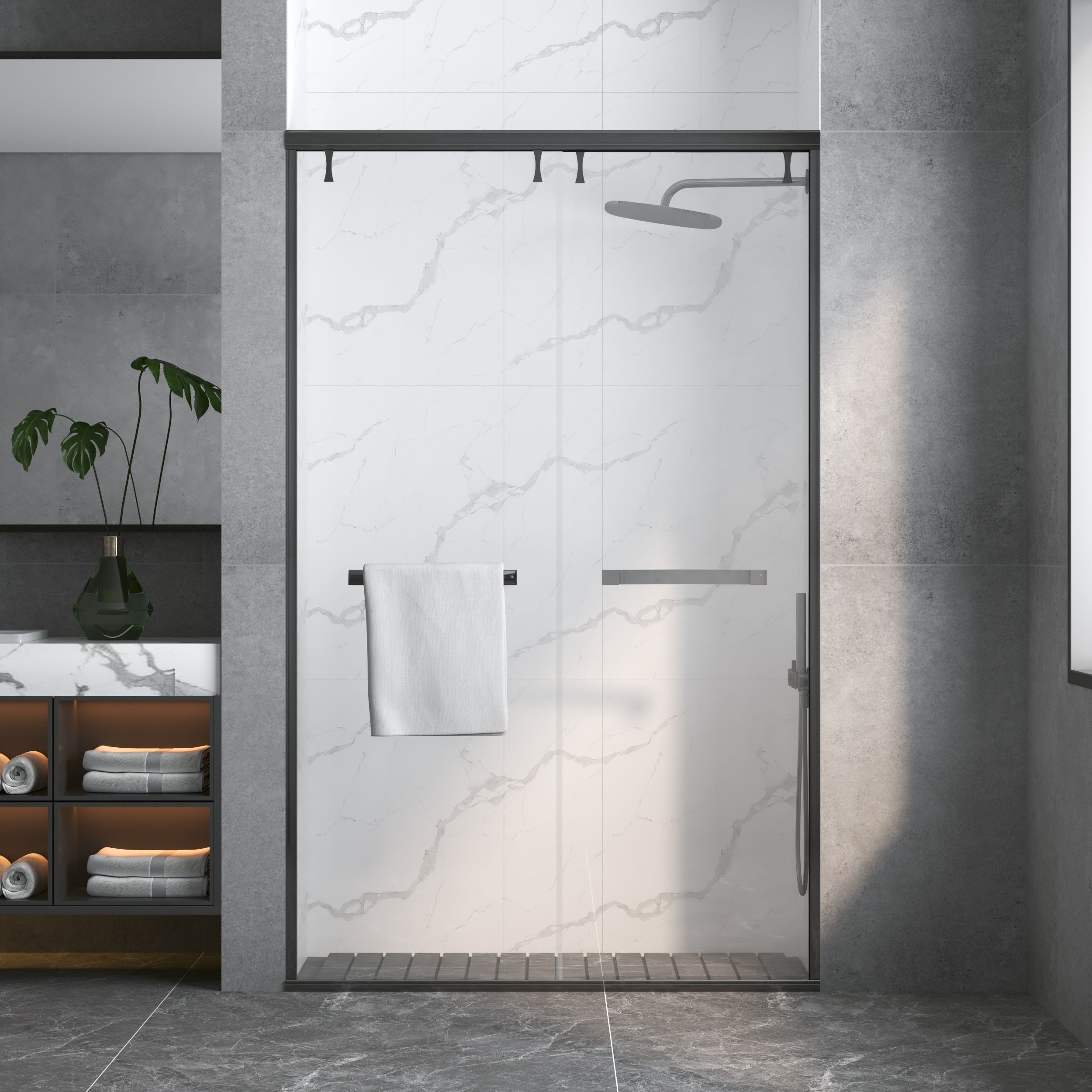 HomLux Sereno Matte Black 60 in. W x 76 in. H Round Tube Framed Crystal Clear Glass Bypass Sliding Shower Door