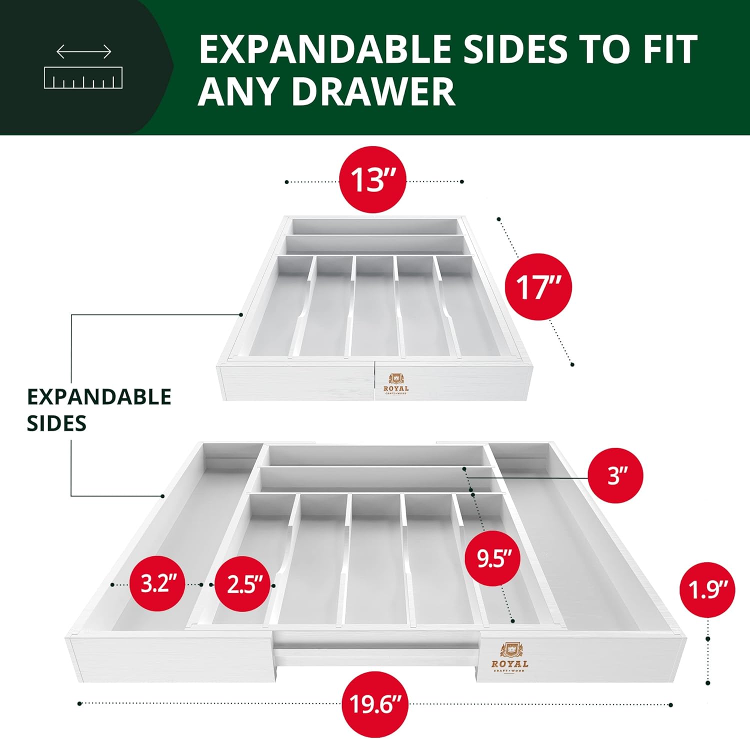ROYAL CRAFT WOOD RCWKITDRAW-WHT Drawer-Organizers - View #2
