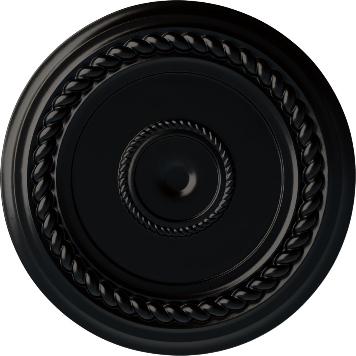 Ekena Millwork CM18ALBLF Alexandria Rope 19.625-in W x 19.625-in L Painted Jet Black Polyurethane Whole Ceiling Medallion