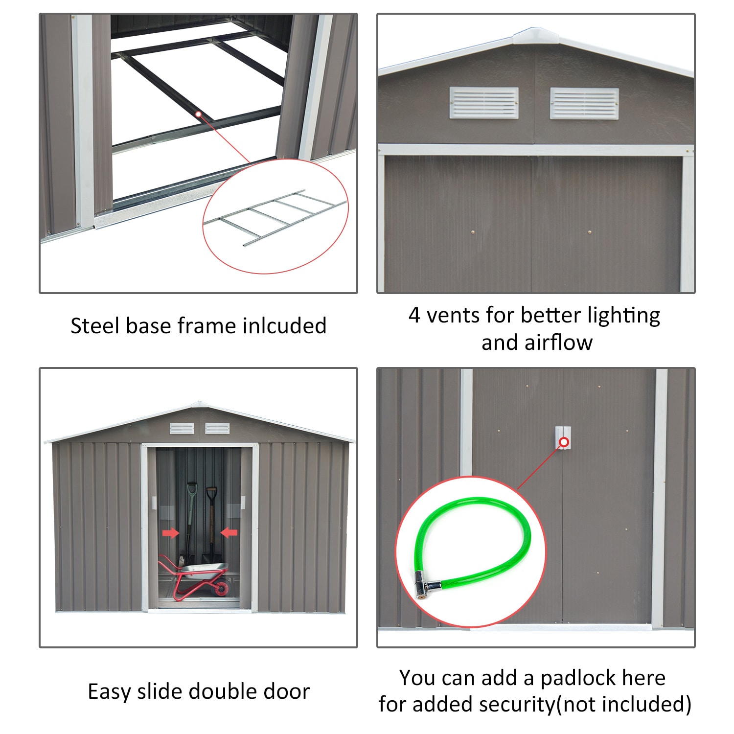 Outsunny 845-030GY Metal-Storage-Buildings-Sheds - View #6