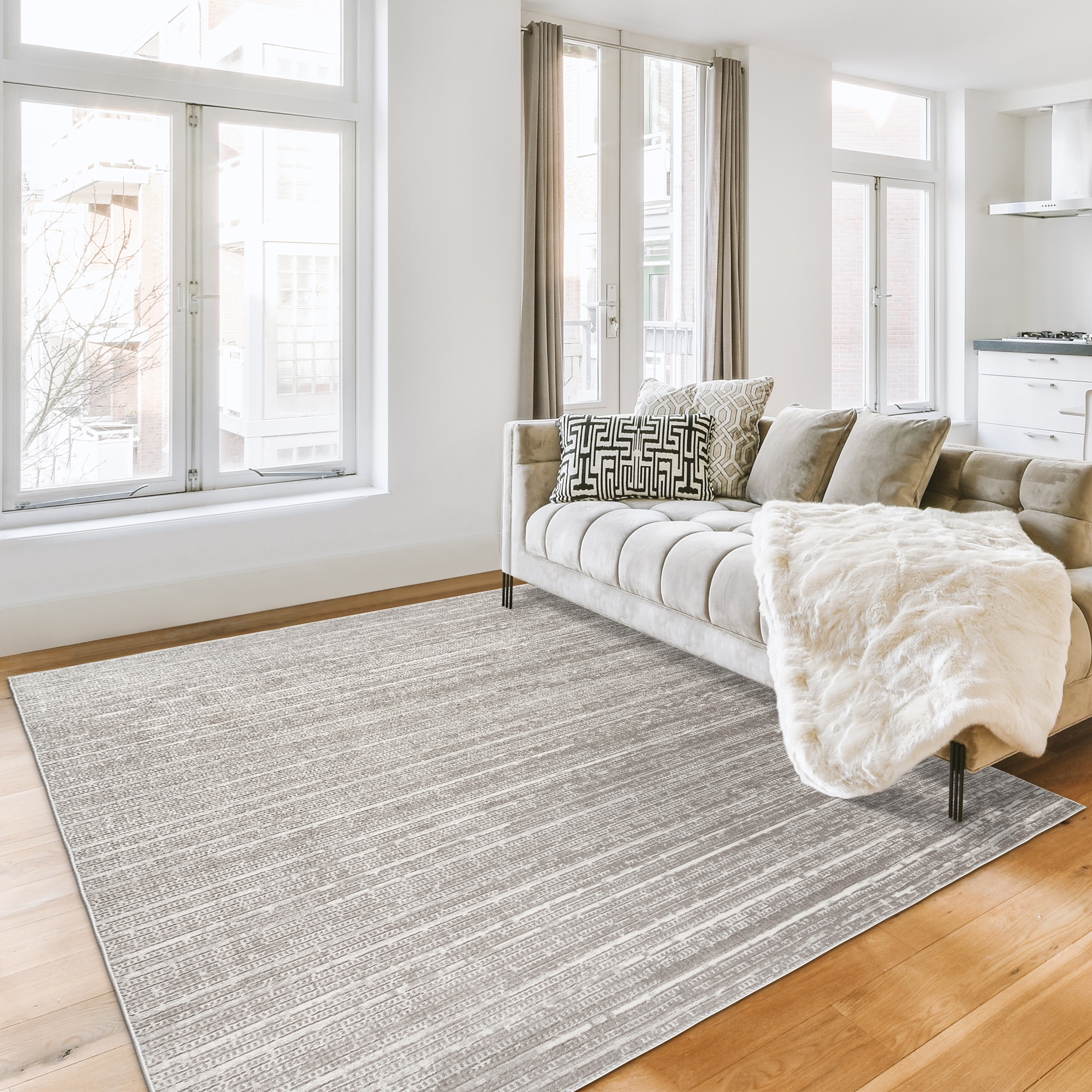 GERTMENIAN 28330 8 x 10 (ft) Polyester Dark Gray Rectangular Indoor Stripe Area rug