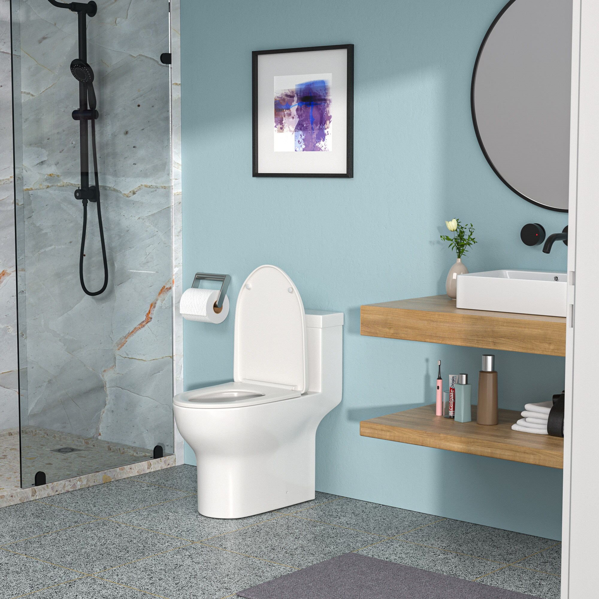 Mondawe White Elongated Standard Height WaterSense Soft Close Toilet 1. ...