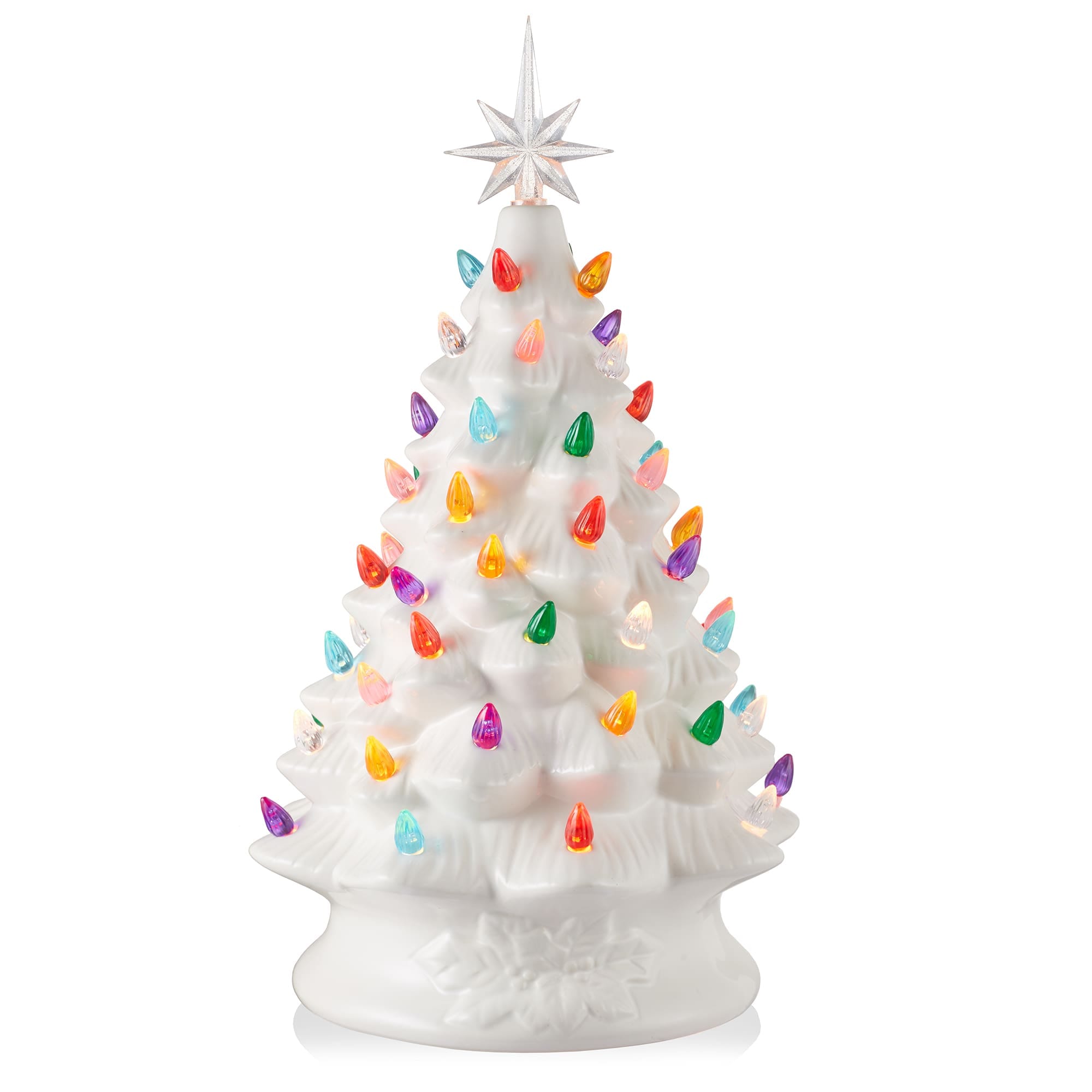 Casafield SZN-TR-949-WHT 15-in Hand Painted Ceramic Christmas Tree - White Pre-Lit Tree w Star