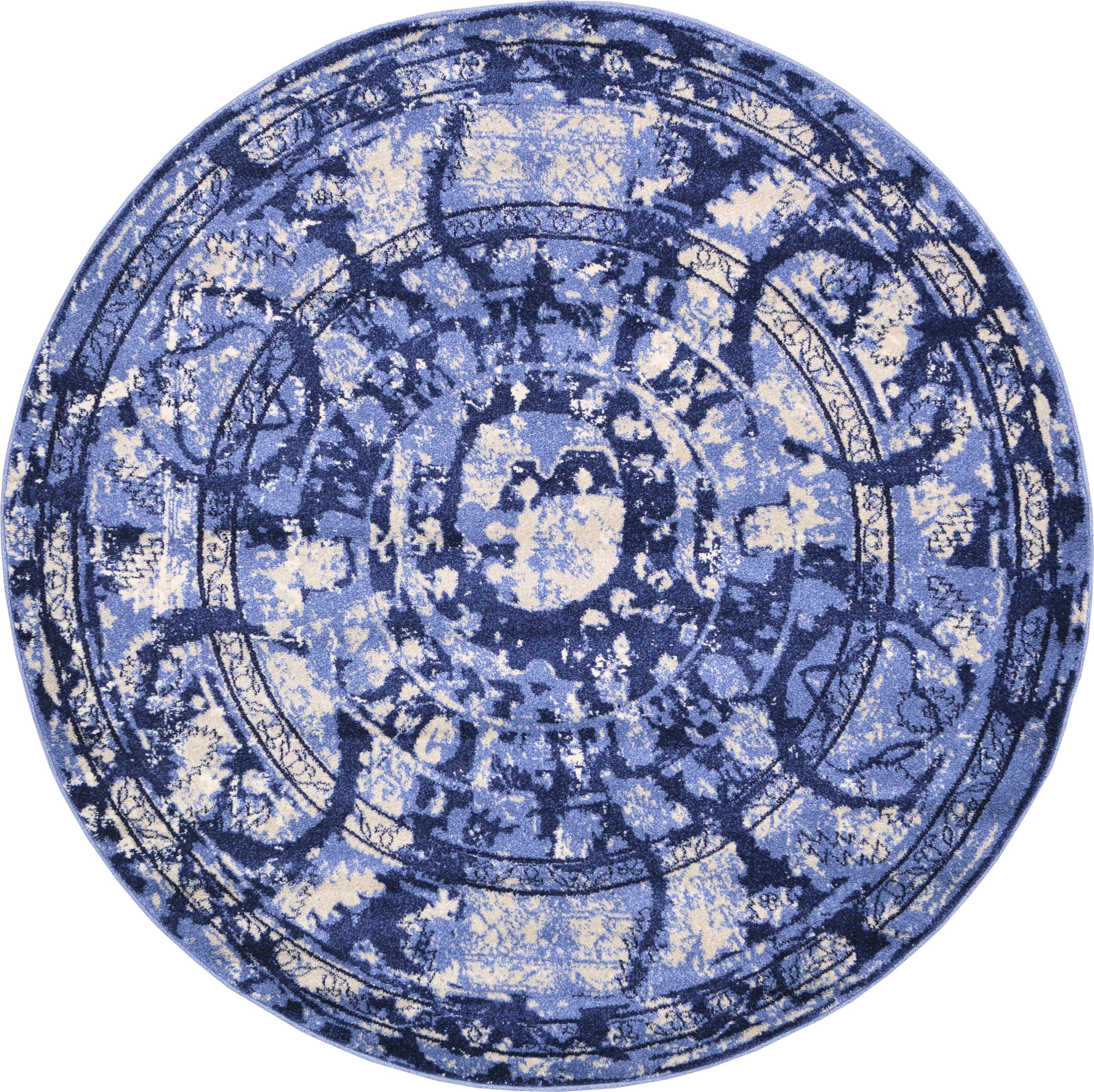 Unique Loom 3119791 Vintage La Jolla 6 x 6 (ft) Loomed Polypropylene Blue/Ivory Round Indoor Border Vintage Area rug