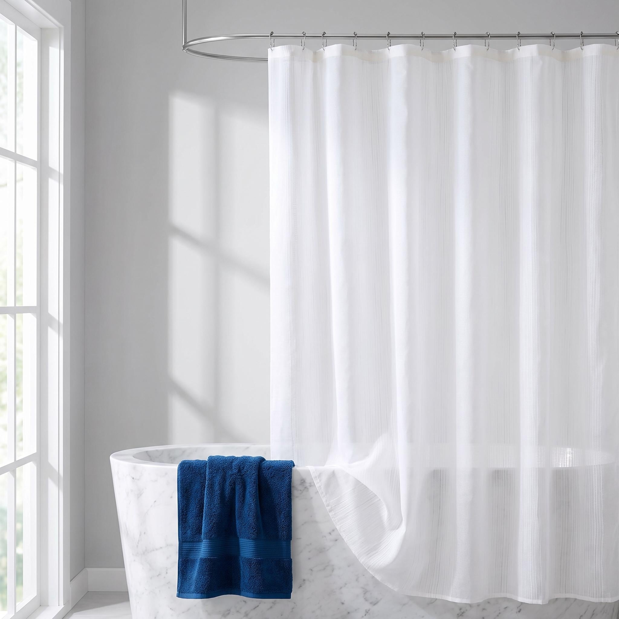 JPJPUU White Sheer Shower Curtain Shabby Chic Stripe Texture Polyester Machine Washable