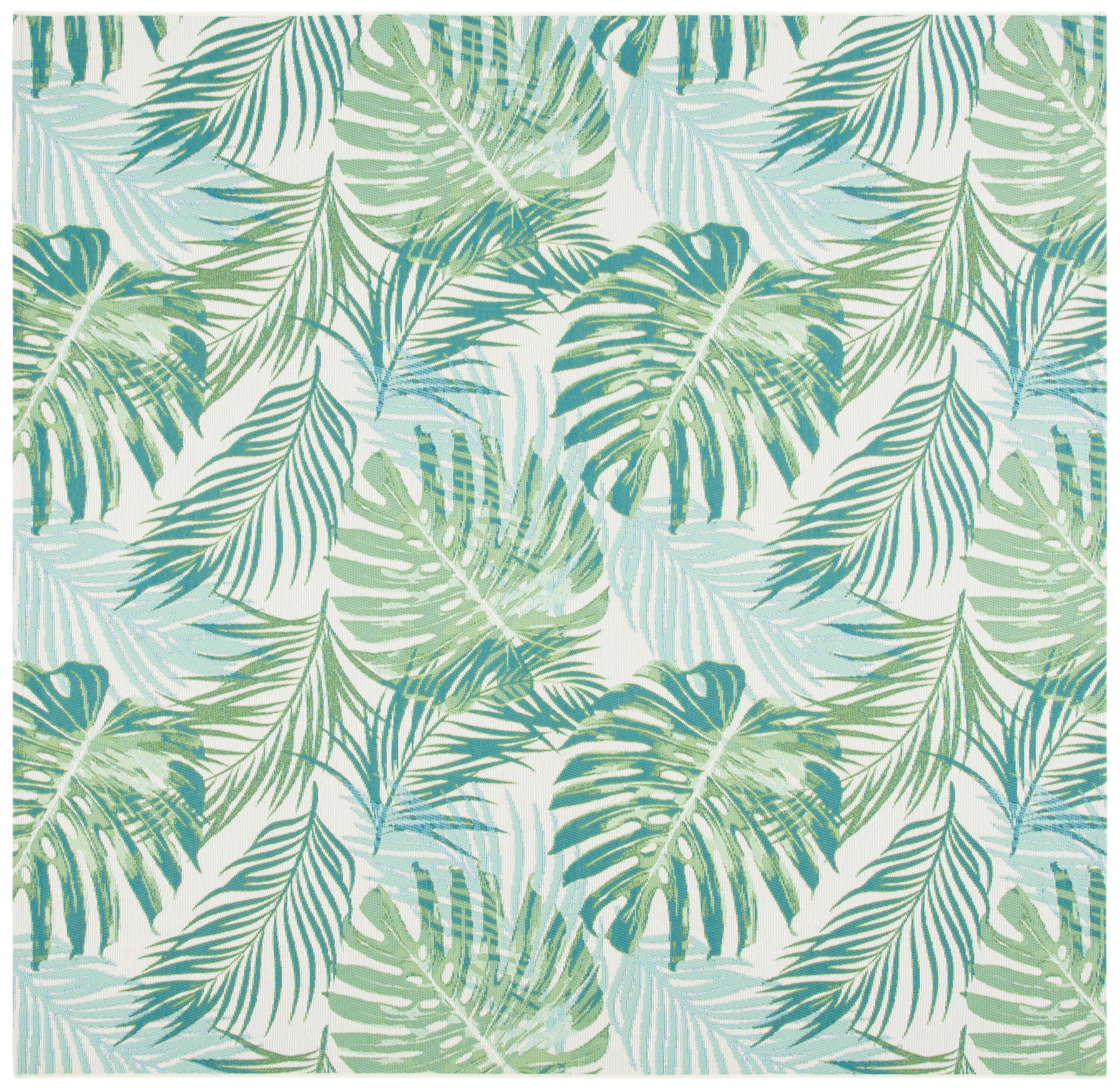 Safavieh BAR592X-8SQ Barbados 500 Asimina 8 x 8 (ft) Loomed Polypropylene Green/Teal Square Indoor/Outdoor Abstract Coastal Area rug