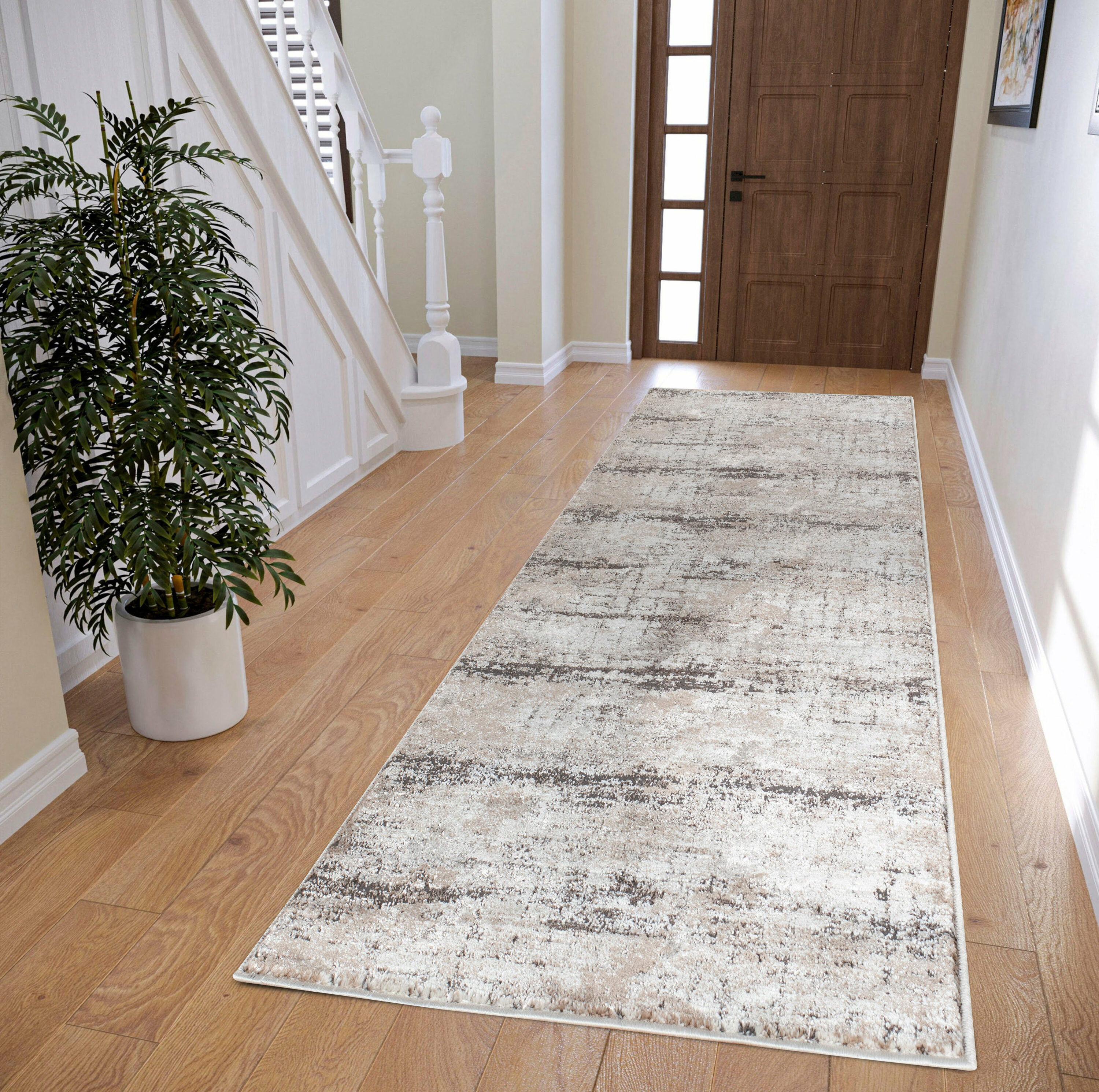 MDA Rugs OM0528 Omari 2 x 8 (ft) Polypropylene Cream/Blue Rectangular Indoor Abstract Area rug