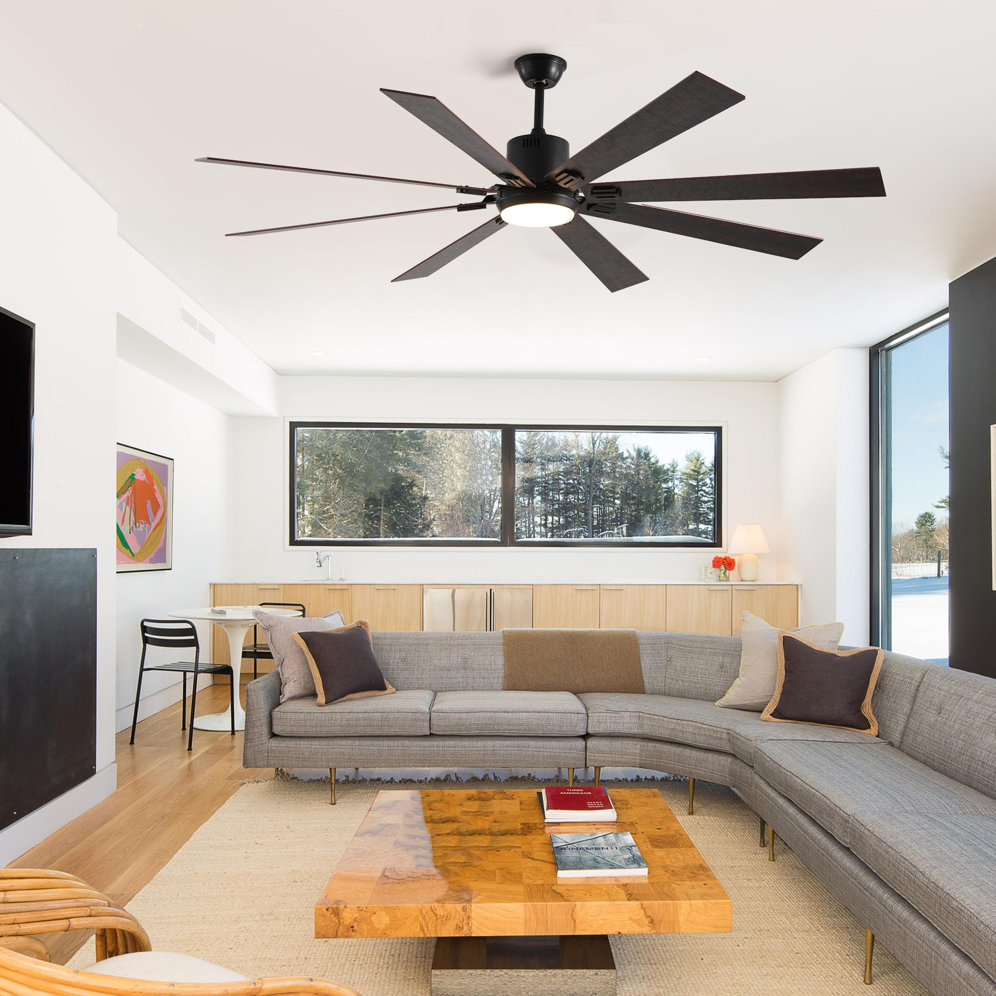 Bayfeve 72 Inch Walnut Wood LED Ceiling Fan with Light and Remote Control