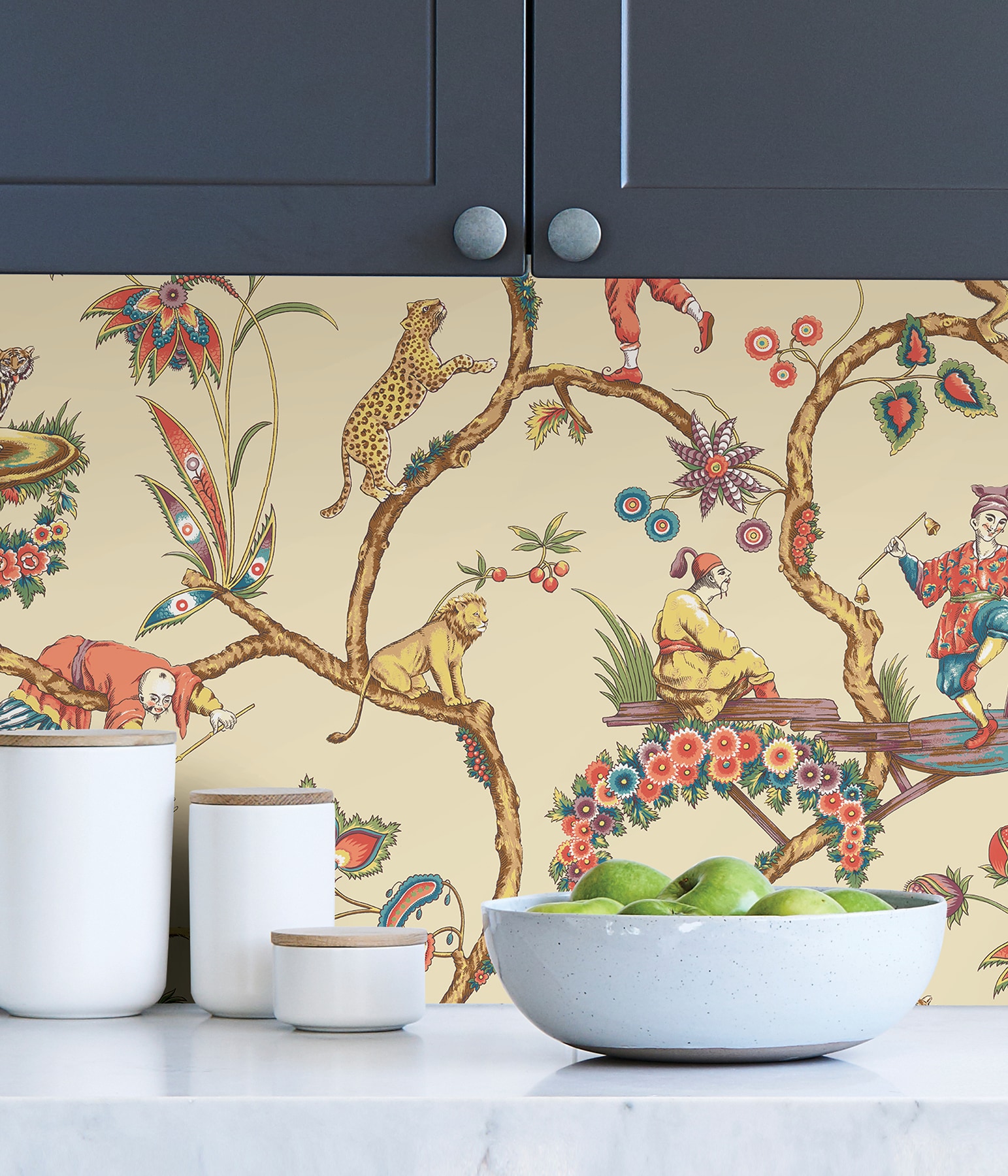 Ecru Chinoiserie Exotic Multicolor Vinyl Peel & Stick Wallpaper
