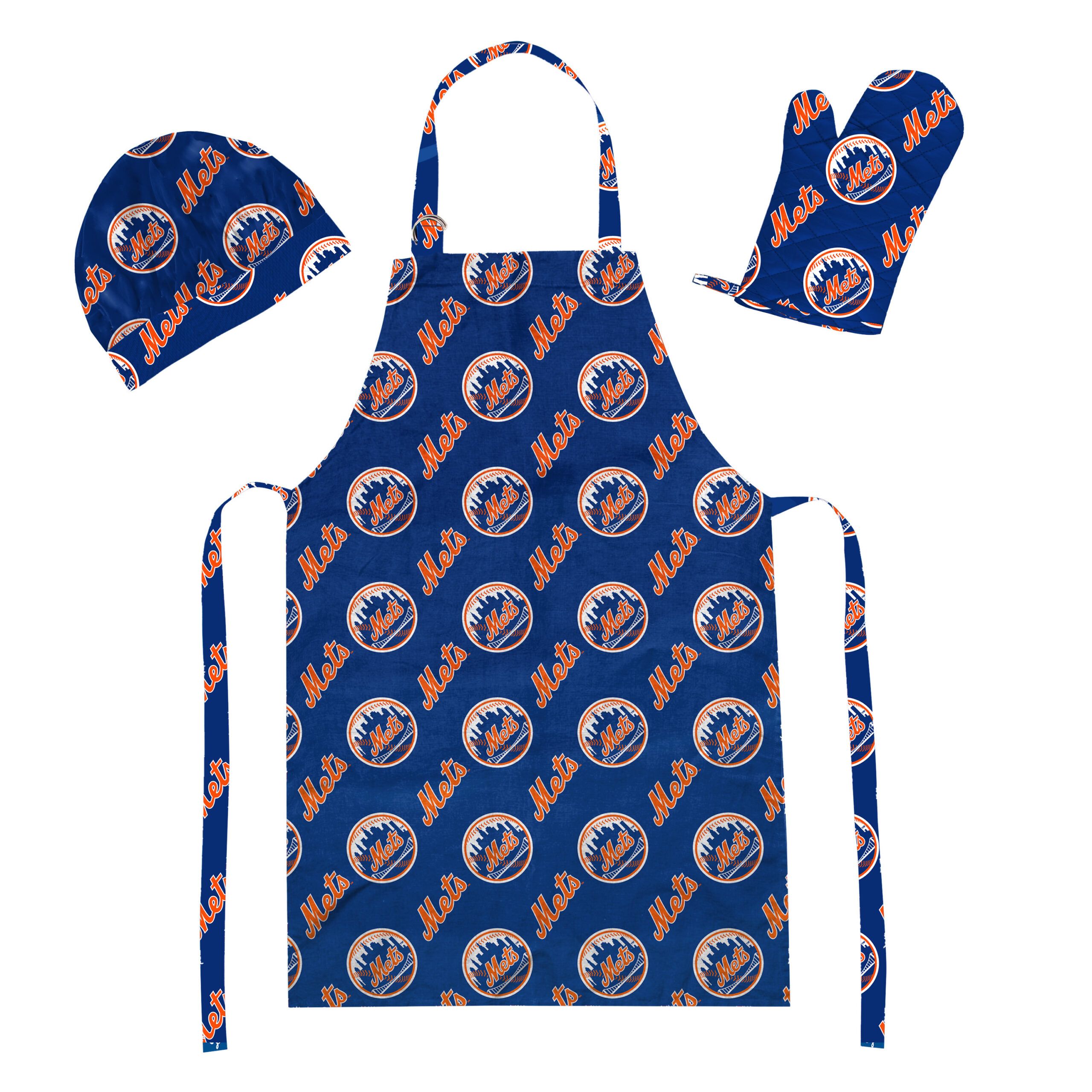 Northwest MLB New York Mets 3 Piece Set - Apron Oven Mitt and Hat 28 x 31 7 x 12 12 x 10 Inches