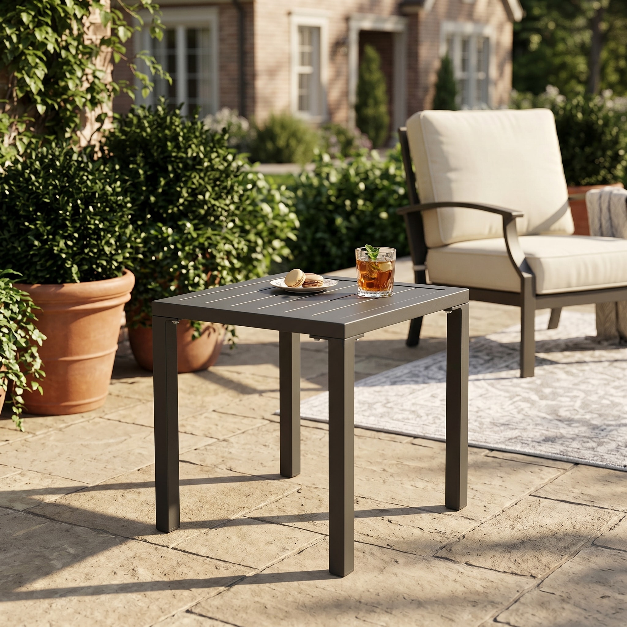 Crestlive Products - 16-in Aluminum Patio Side Square Outdoor End Table 15.7-in W x 15.7-in L
