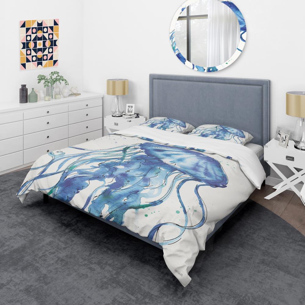 King Blue and Brown Coastal Microfiber Duvet Cover Set