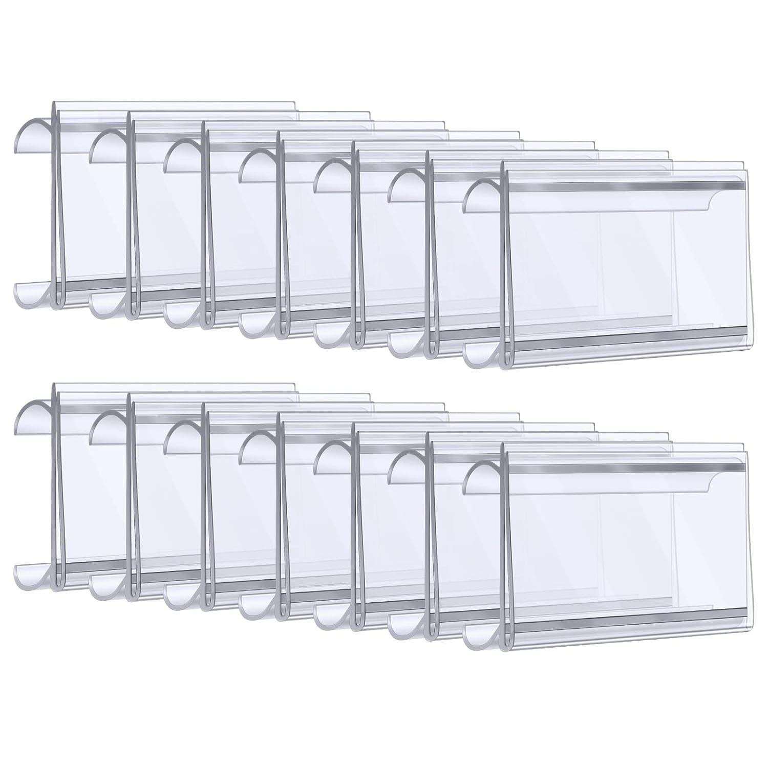 Etokfoks  wire shelf label holder set 100 clear plastic clips with paper inserts 3 x 1 25 inch for 3 16 to 3 8 inch glass shelves clip on