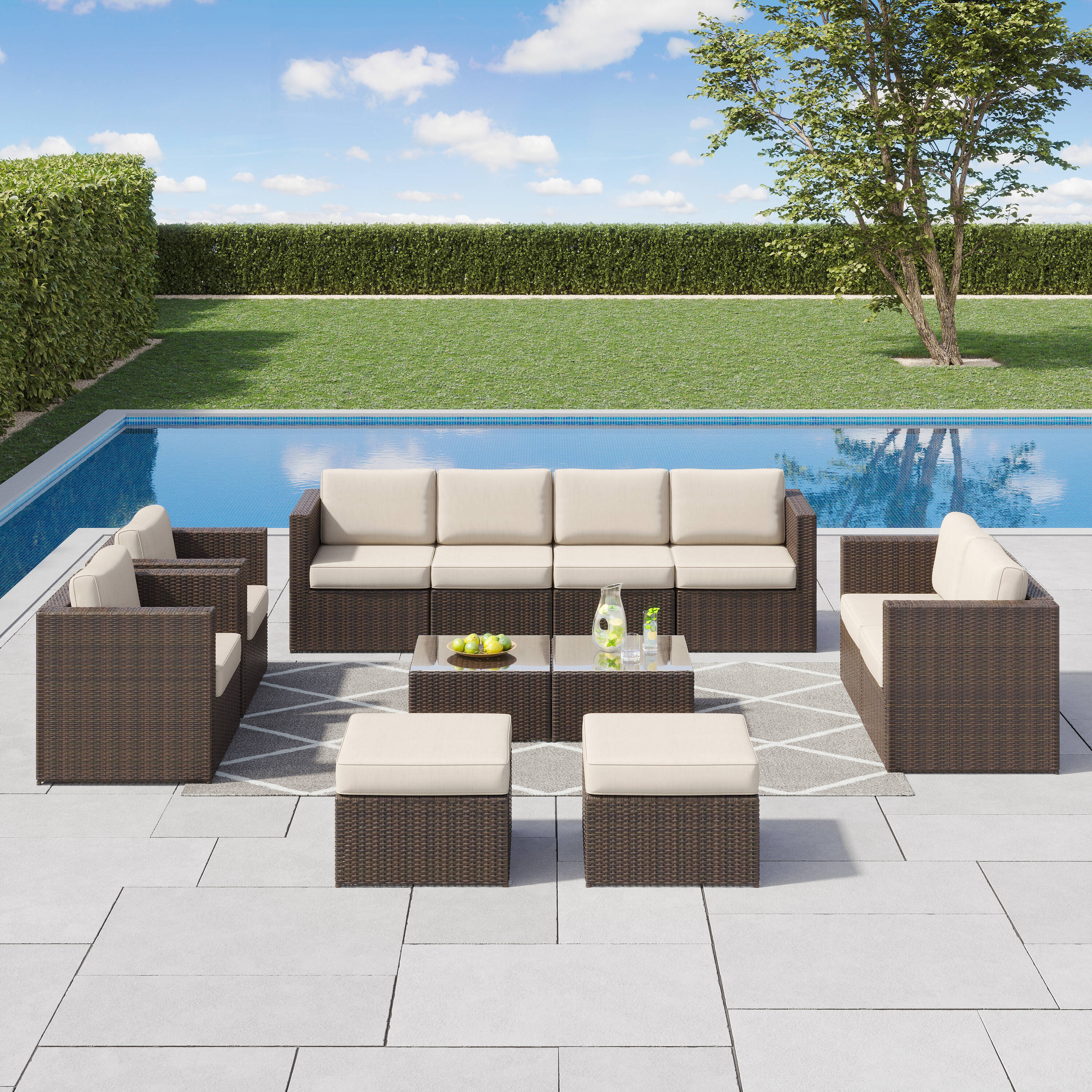 Octans SL2C00192 12 -Piece Wicker Patio Conversation Set with Off-white Cushions
